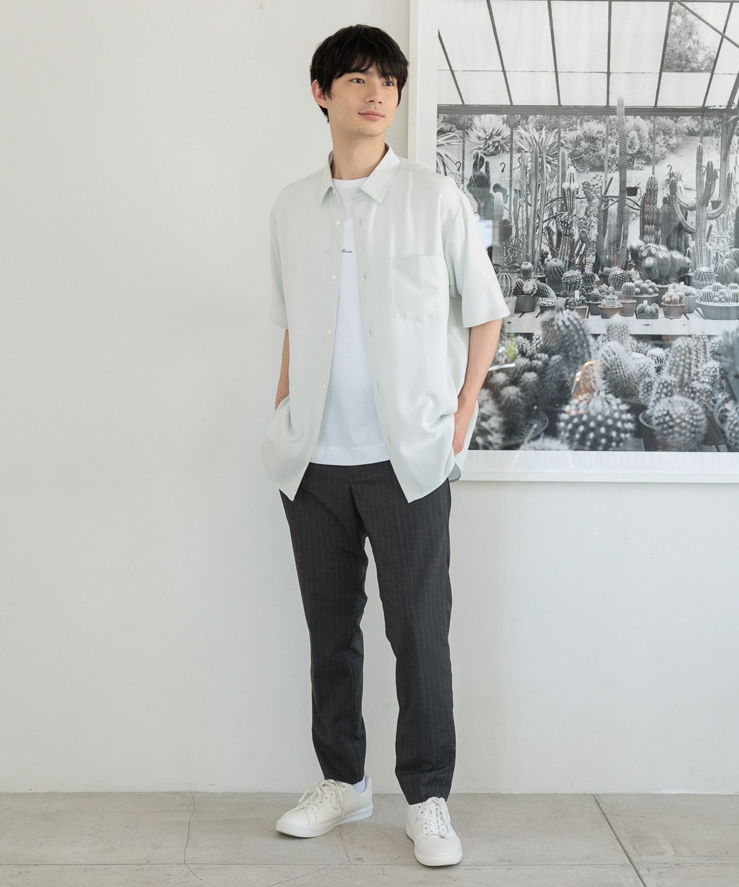 SALE／30%OFF】GLOBAL WORK サラサマ快適シャツ/レギュラーカラー/半袖