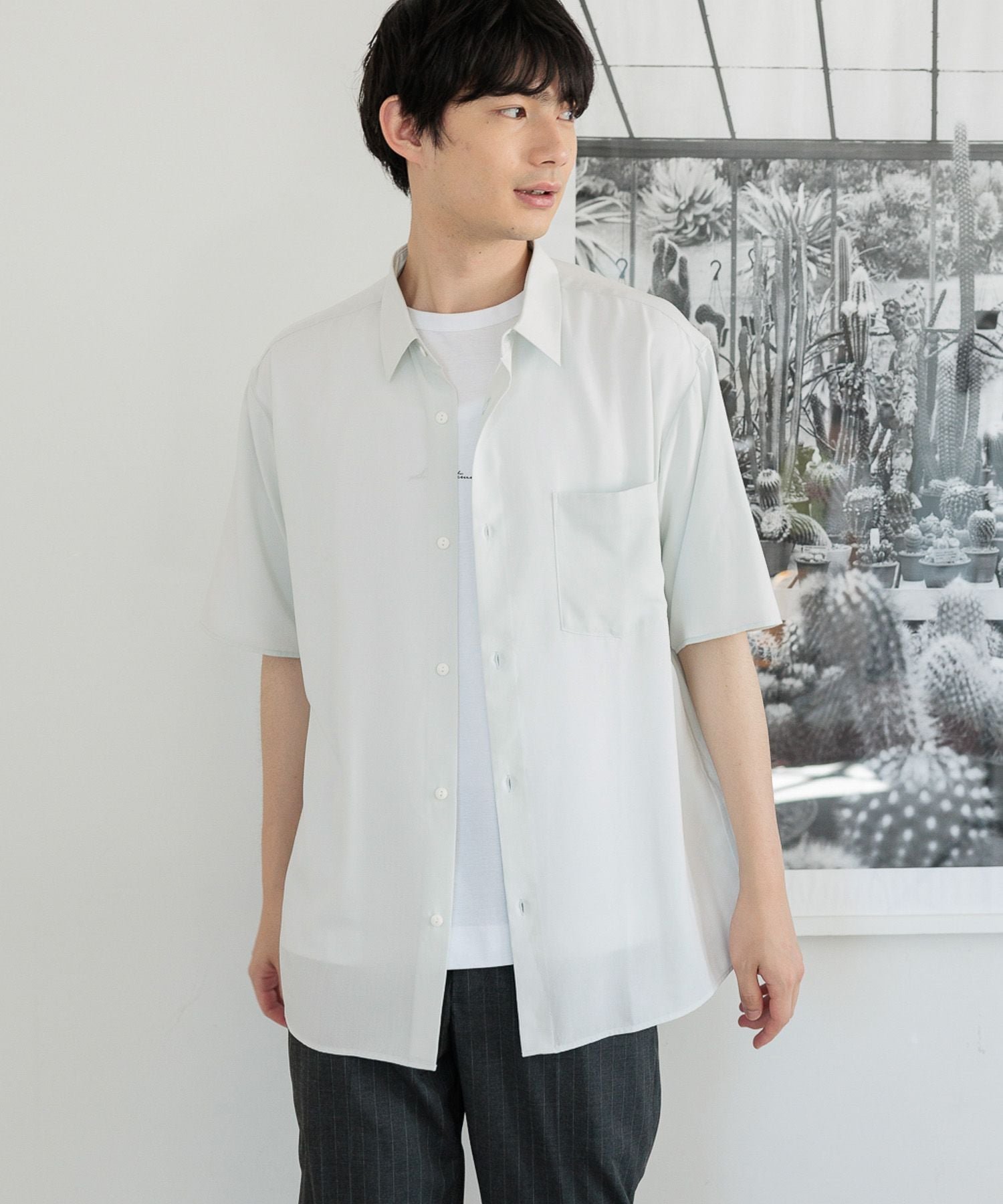 パドカレ・リネンパッチワークTシャツ・グレー系 SALE／30%OFF】GLOBAL WORK サラサマ快適シャツ/レギュラー