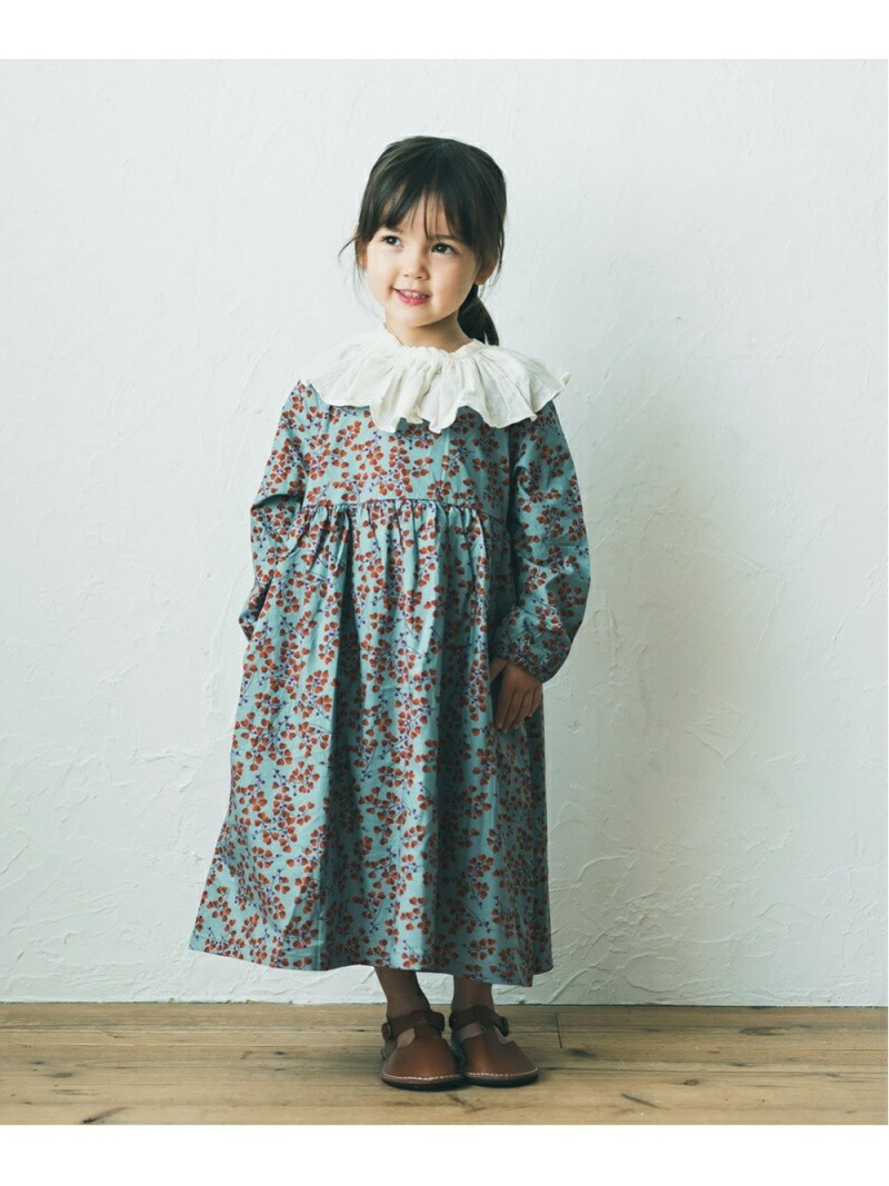 楽天市場 Riziere コットン起毛ボタニカルプリントワンピース リジェール ワンピース 長袖ワンピース ブルー イエロー Rakuten Fashion Kids