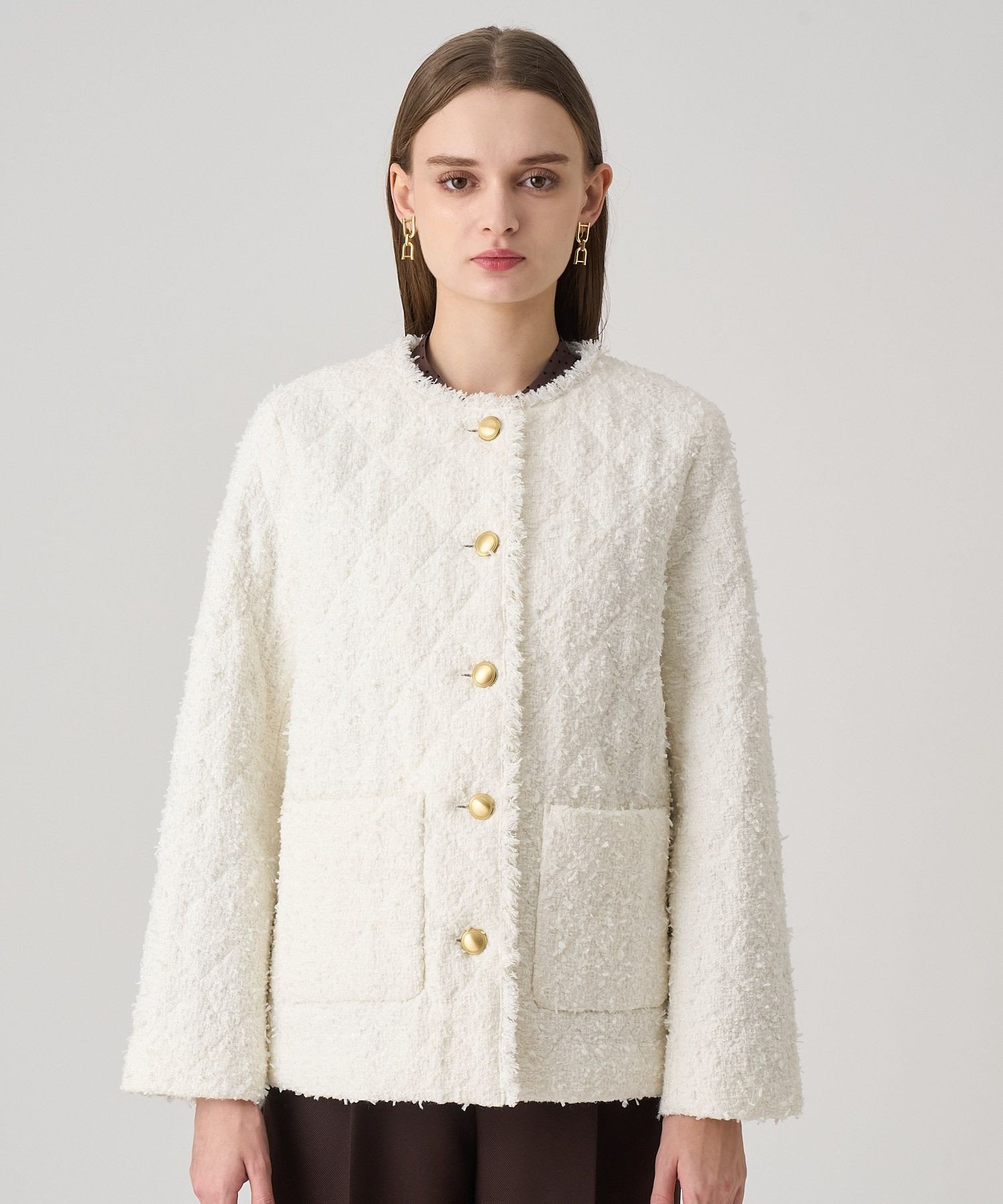 【SALE/40%OFF】ANAYI フラッグツイードキルティングコート アナイ ジャケット・アウター その他のジャケット・アウター ブラック ホワイト【送料無料】