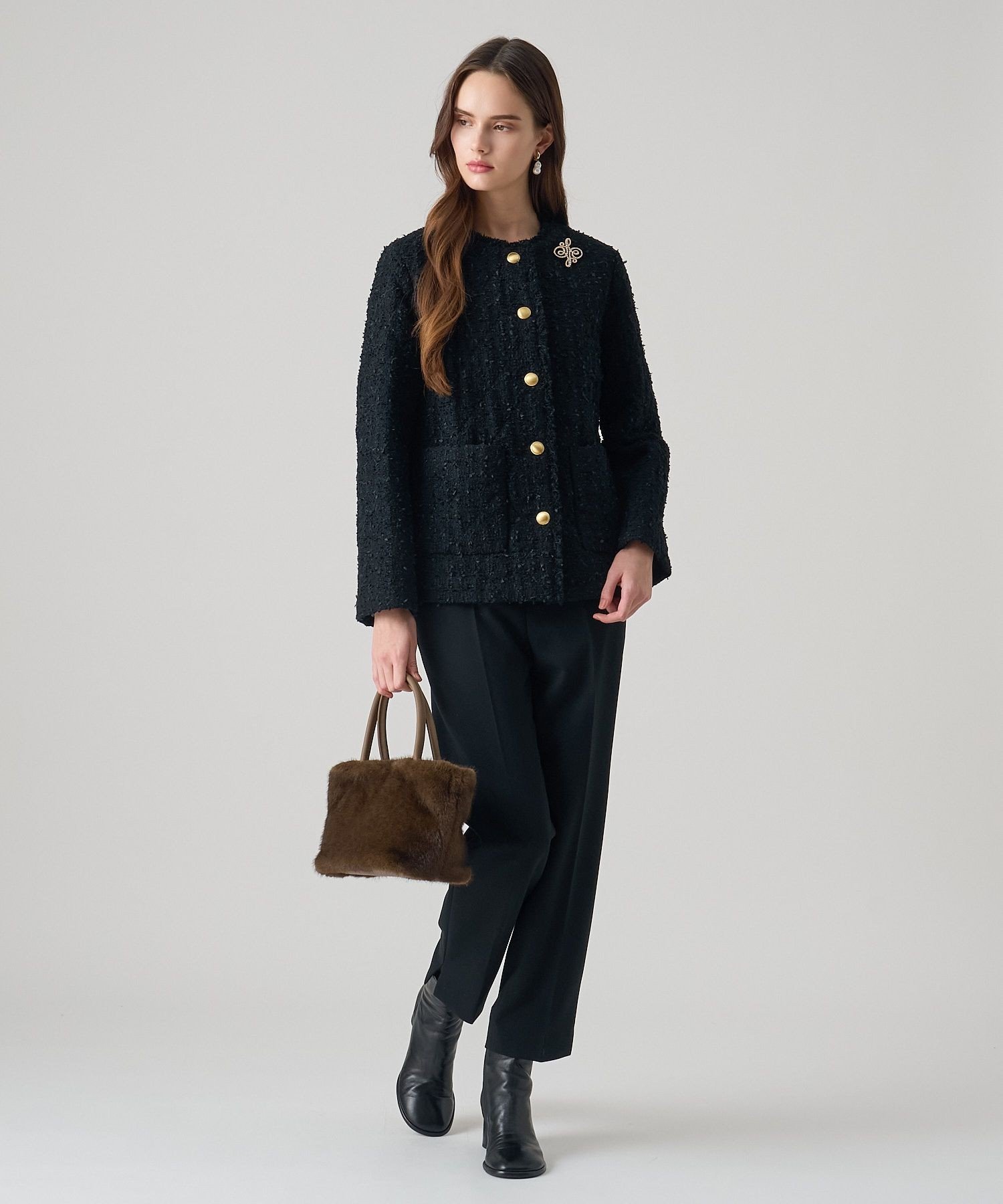 【SALE/40%OFF】ANAYI フラッグツイードキルティングコート アナイ ジャケット・アウター その他のジャケット・アウター ブラック ホワイト【送料無料】