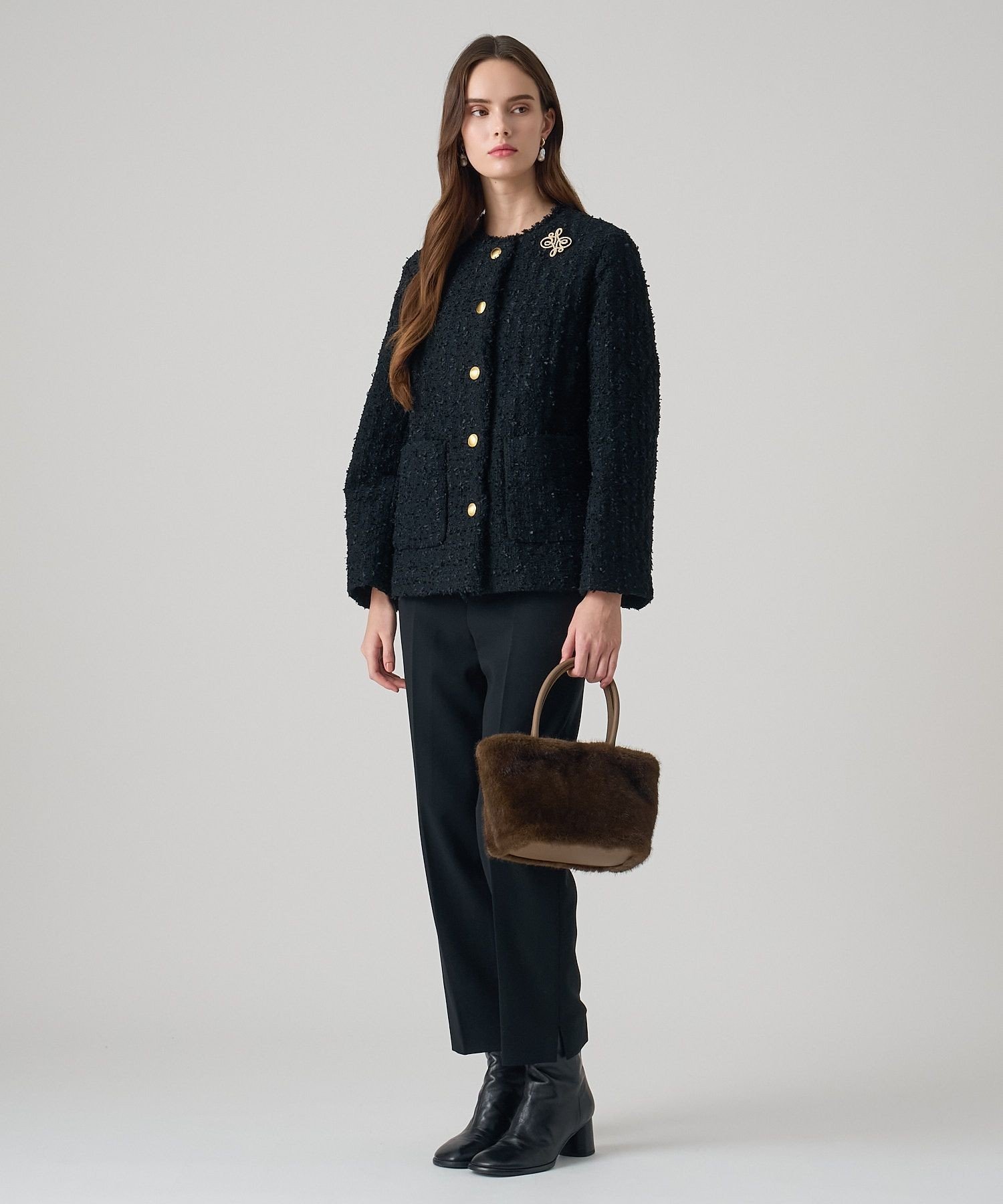 【SALE/40%OFF】ANAYI フラッグツイードキルティングコート アナイ ジャケット・アウター その他のジャケット・アウター ブラック ホワイト【送料無料】