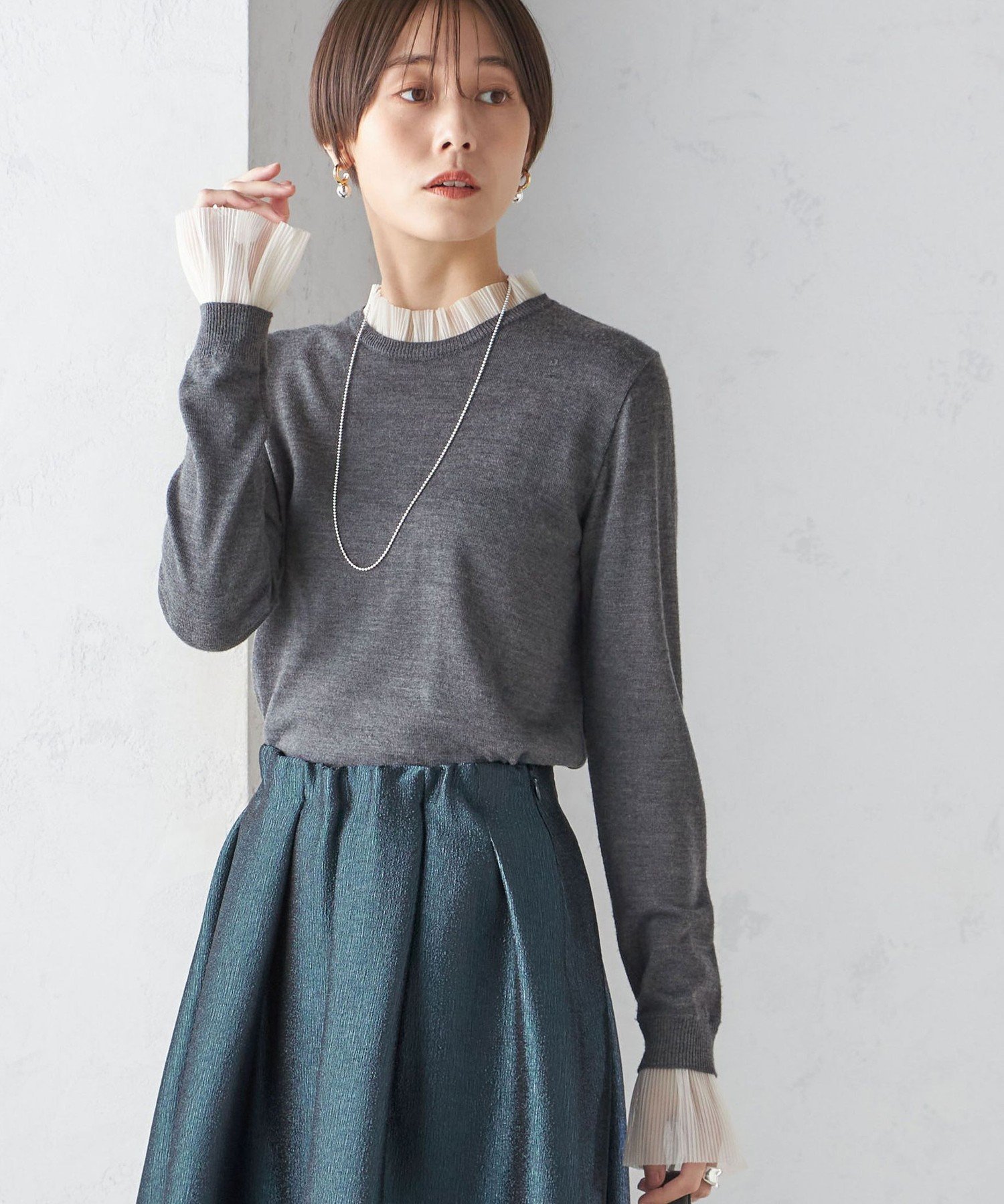SALE／50%OFF】Mila Owen ウール混スタンドカラーリバーケープ