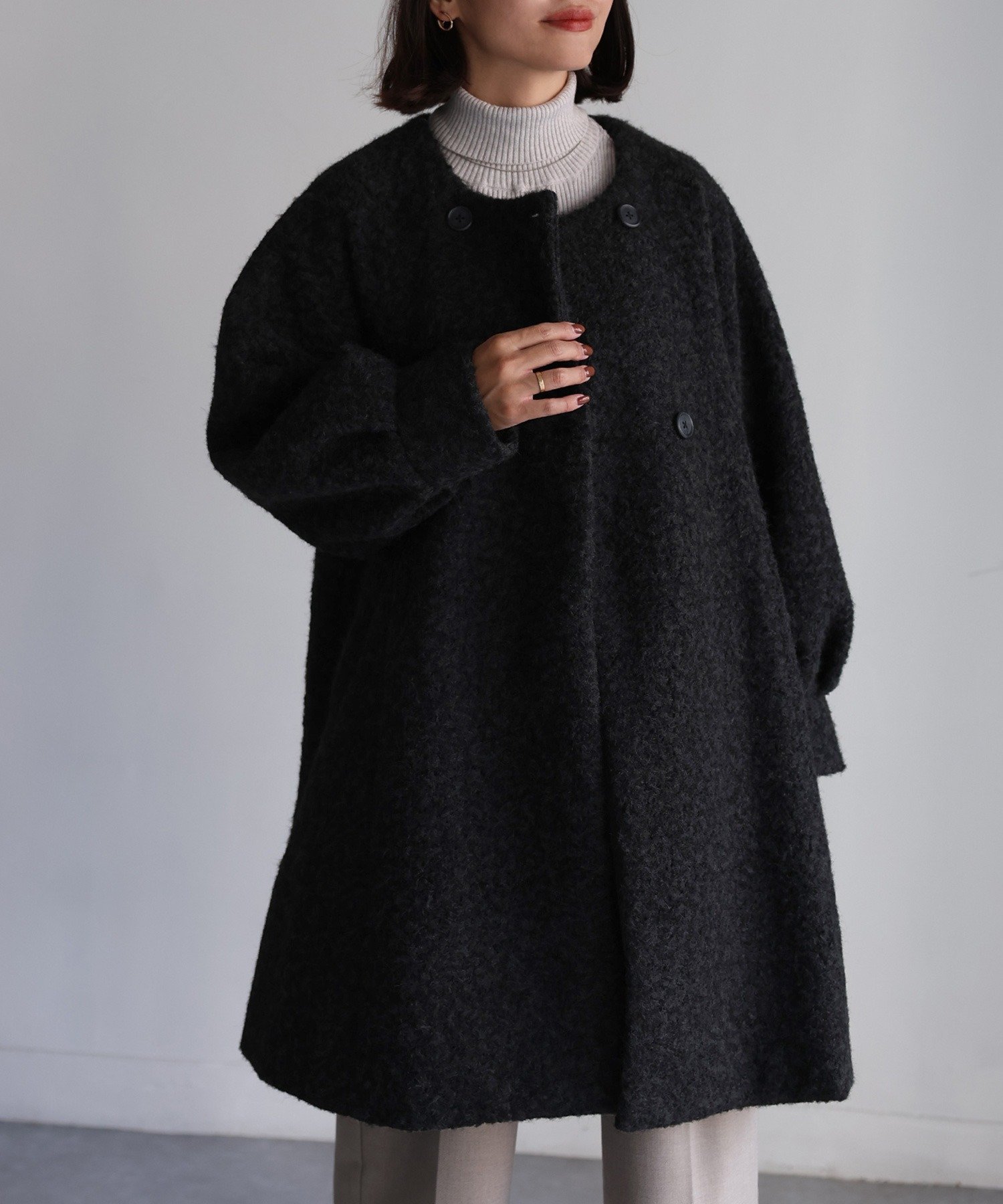 SALE／49%OFF】Riberry ノーカラーAラインミドルコート リベリー 