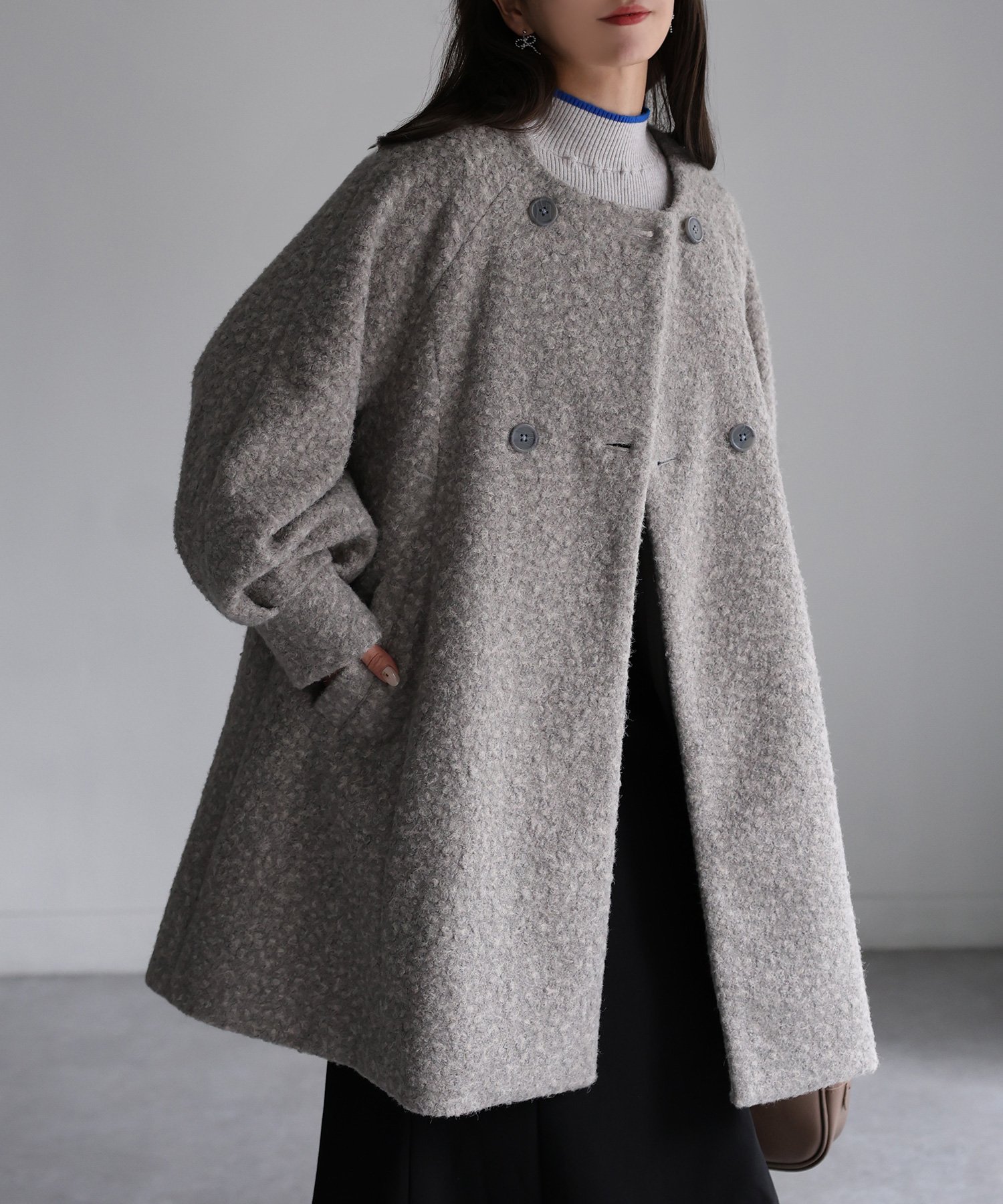 SALE／49%OFF】Riberry ノーカラーAラインミドルコート リベリー 