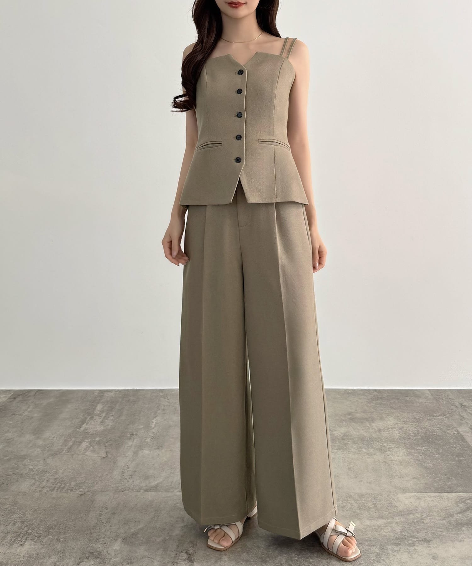 【SALE/16%OFF】JUNOAH CENEA デザインビスチェ+ワイドパンツSET ジュノア パンツ スラックス・ドレスパンツ ベージュ ブラック【送料無料】