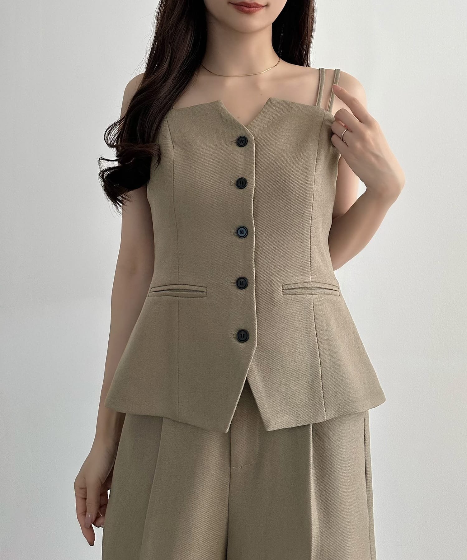 【SALE/16%OFF】JUNOAH CENEA デザインビスチェ+ワイドパンツSET ジュノア パンツ スラックス・ドレスパンツ ベージュ ブラック【送料無料】
