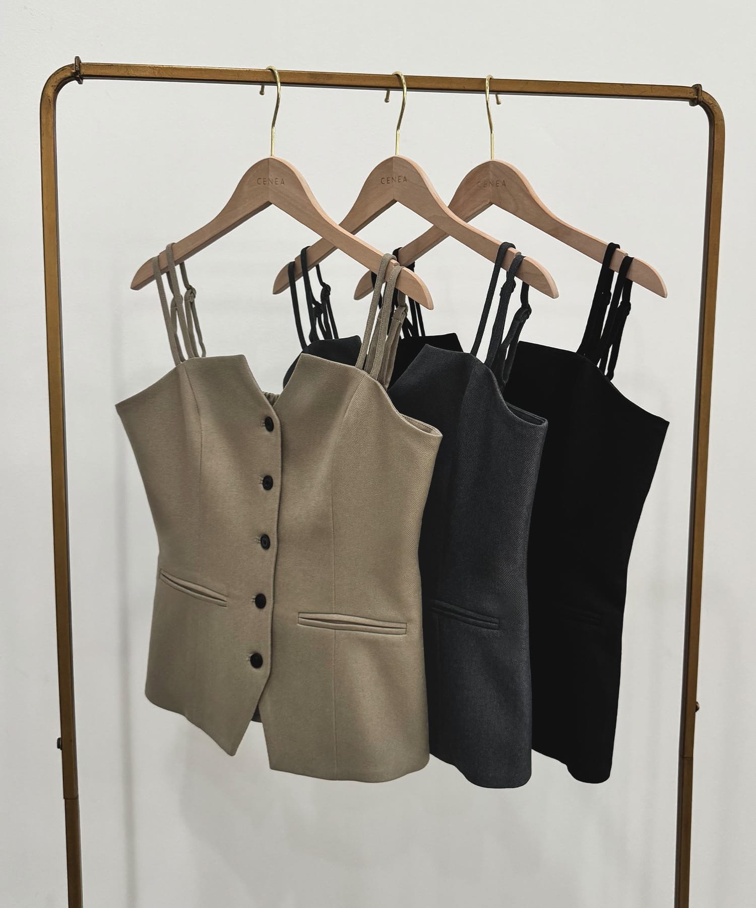 【SALE/16%OFF】JUNOAH CENEA デザインビスチェ+ワイドパンツSET ジュノア パンツ スラックス・ドレスパンツ ベージュ ブラック【送料無料】