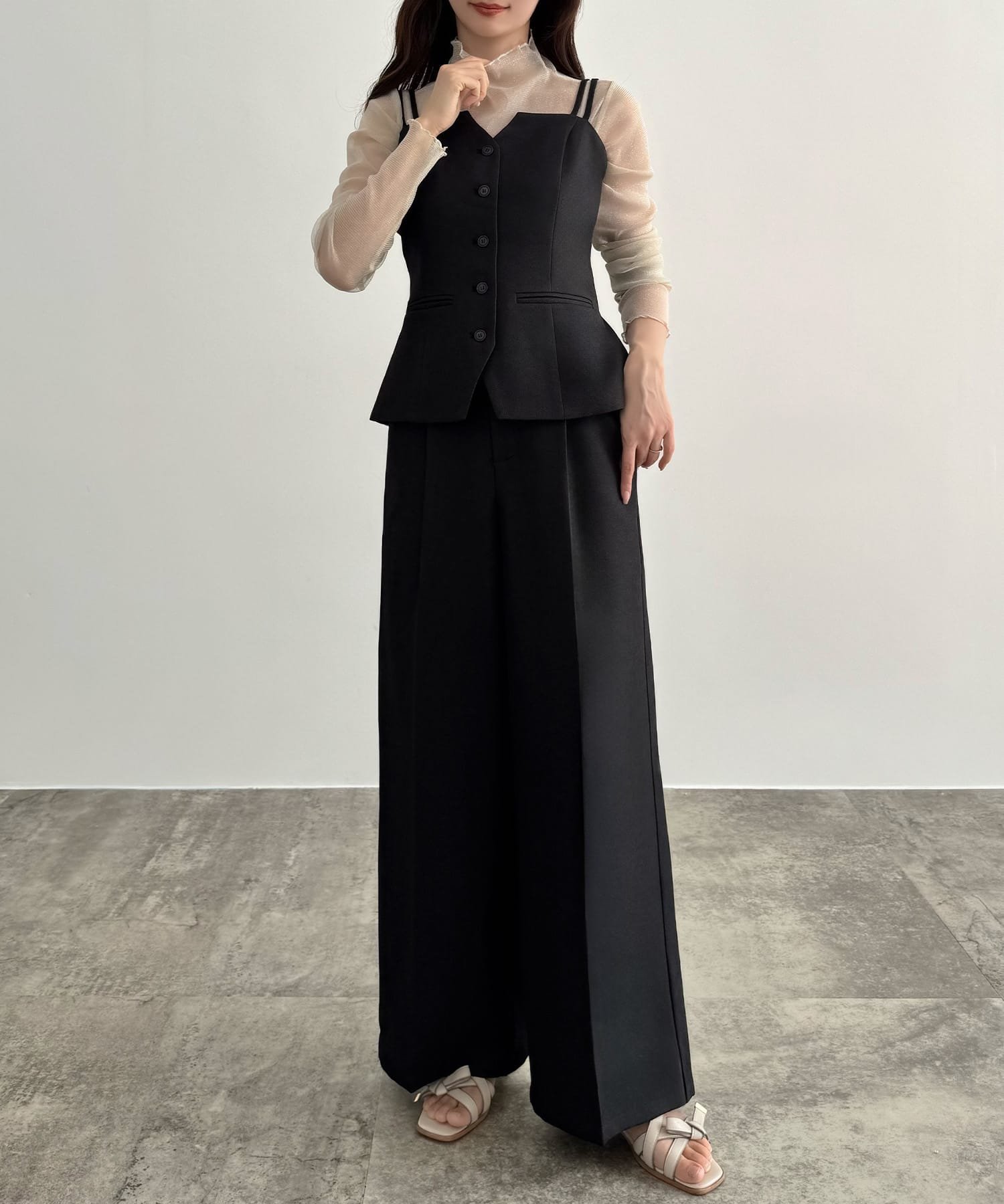 【SALE/16%OFF】JUNOAH CENEA デザインビスチェ+ワイドパンツSET ジュノア パンツ スラックス・ドレスパンツ ベージュ ブラック【送料無料】