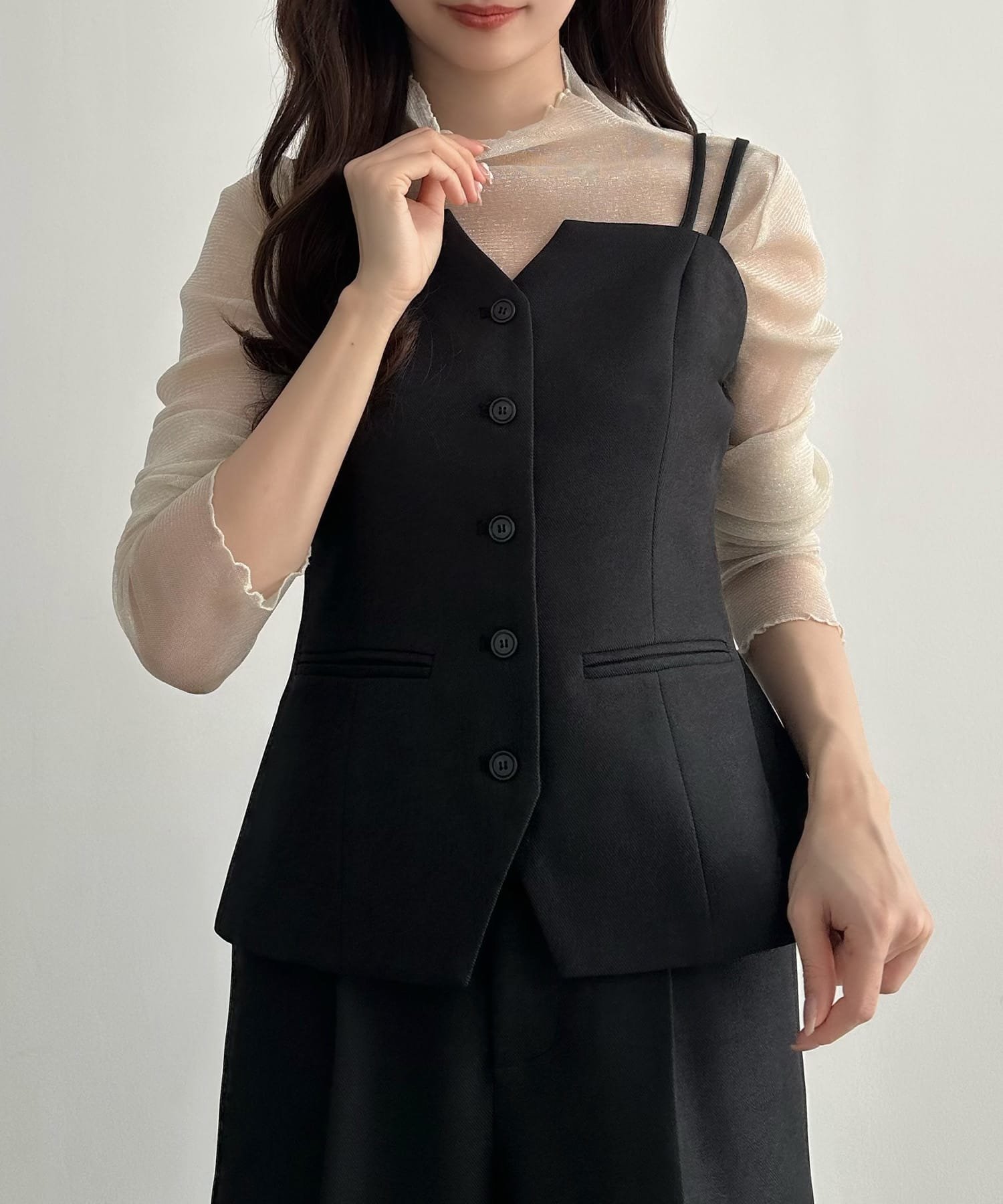 【SALE/16%OFF】JUNOAH CENEA デザインビスチェ+ワイドパンツSET ジュノア パンツ スラックス・ドレスパンツ ベージュ ブラック【送料無料】