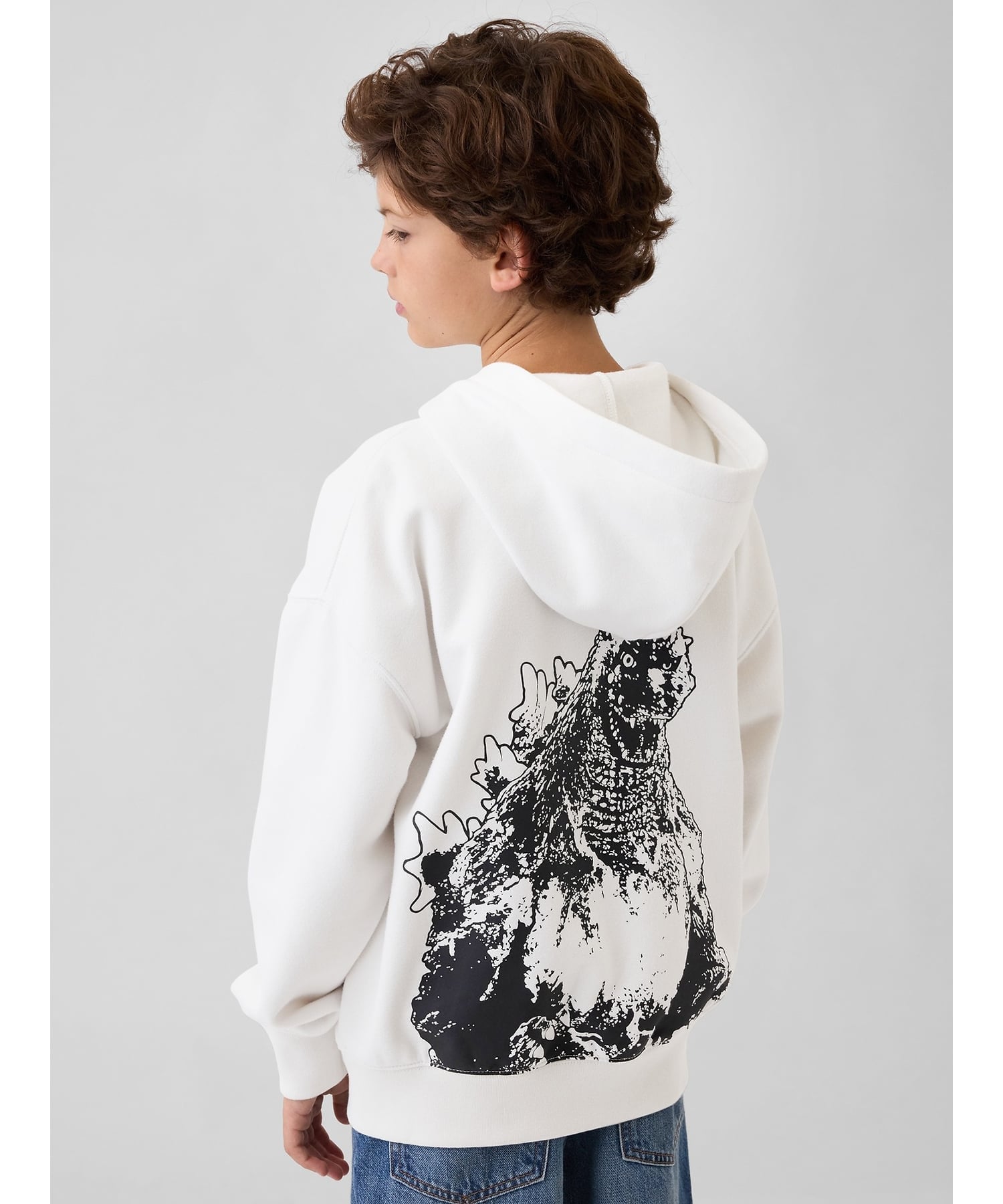 GAP (K)ゴジラ ビンテージソフトグラフィック GAPロゴ ジップアップパーカー (キッズ) ギャップ トップス パーカー・フーディー ホワイト ブラック【送料無料】画像