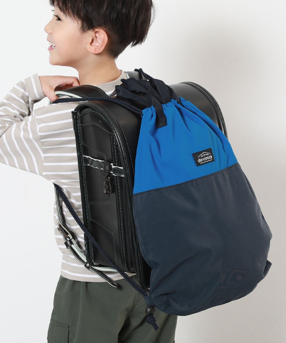 devirock ランドセルの上から背負える バイカラー ナップサック ナップサック バッグ 25SS デビロック バッグ リュック・バックパック ブルー グリーン オレンジ ピンク ブラック画像