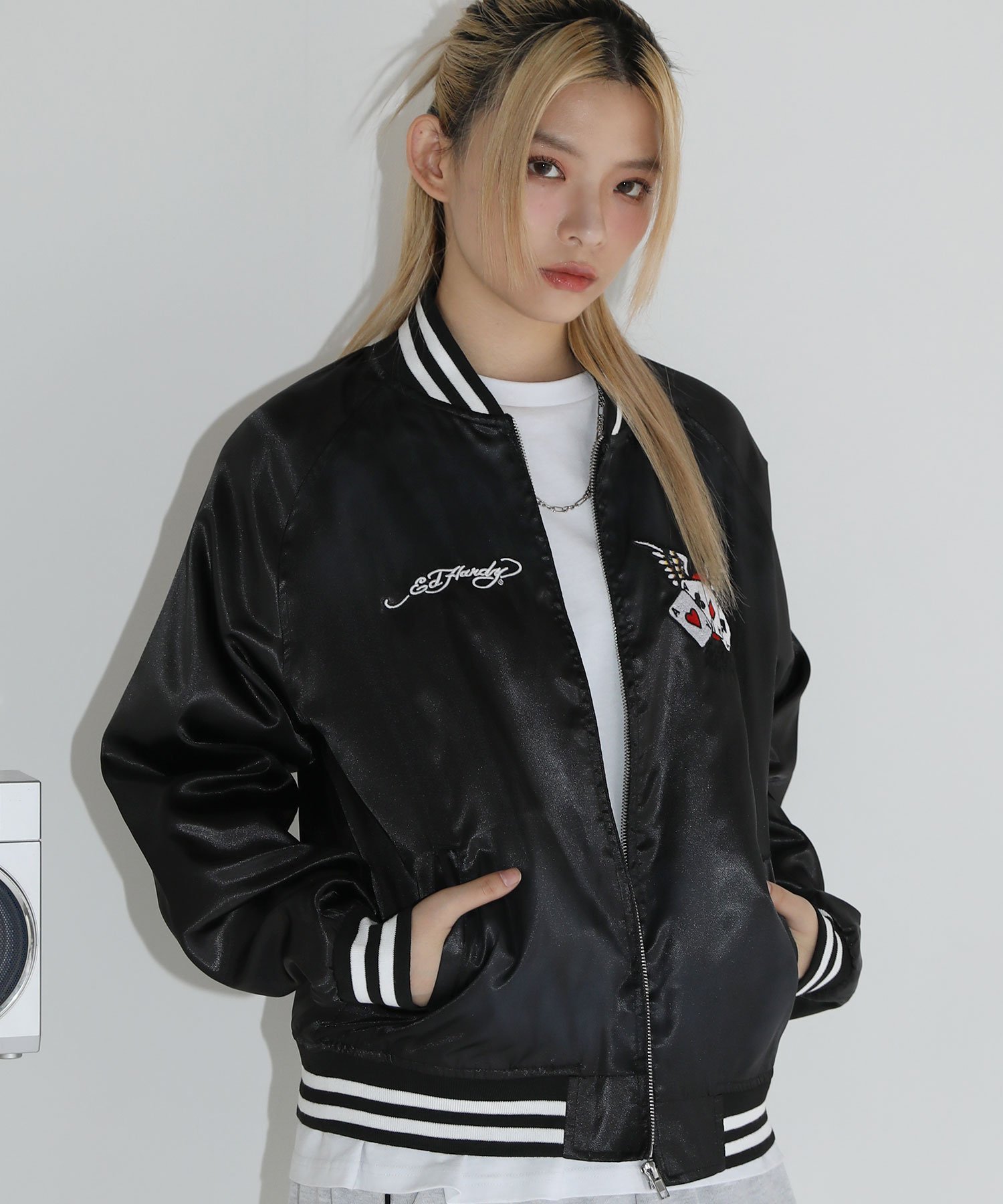 楽天市場】大きいサイズ メンズ Ed Hardy 刺繍 スカジャン ブラック