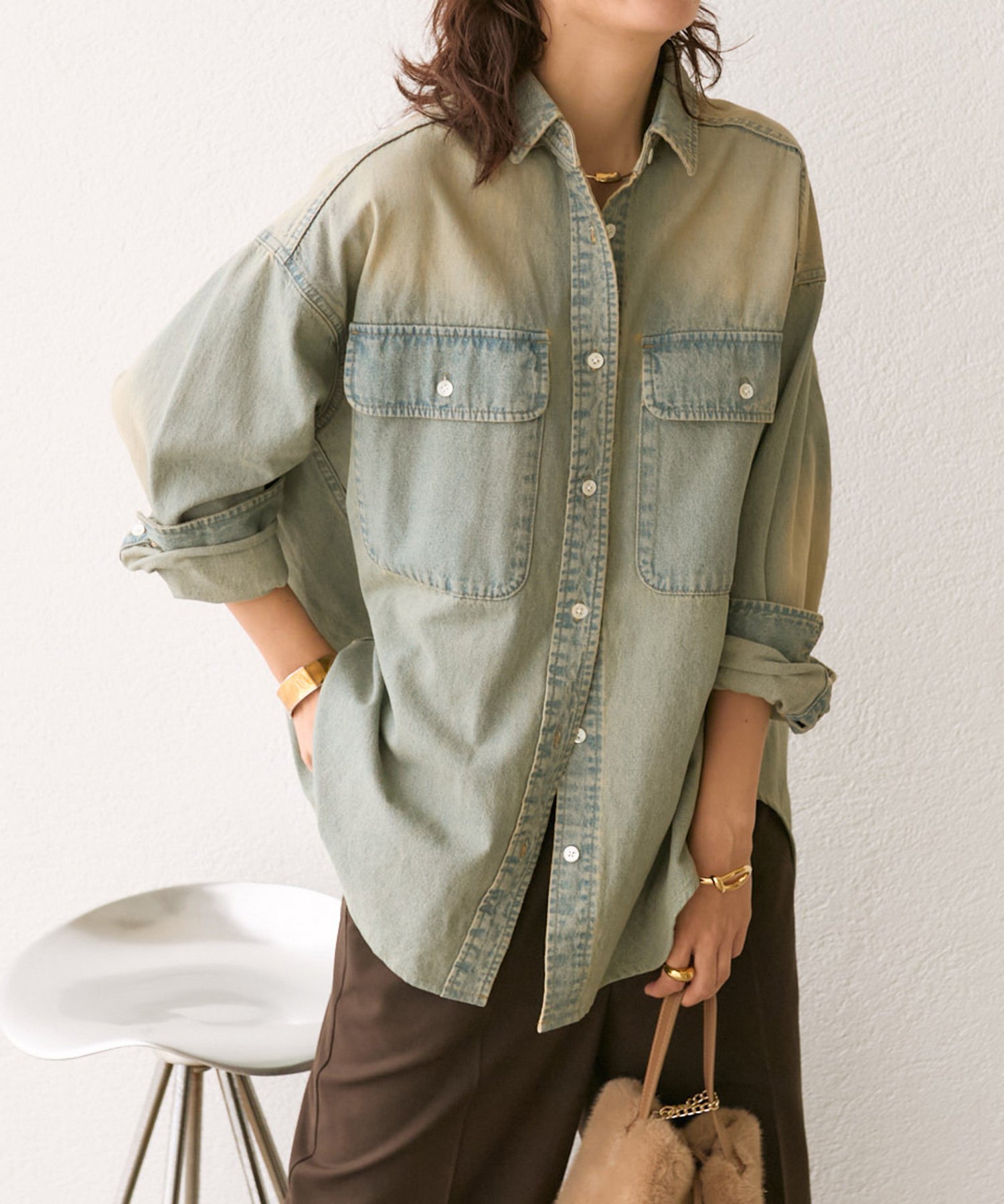 RIVE DROITE リヴドロワデニムブルー オーバーサイズシャツフリーサイズ