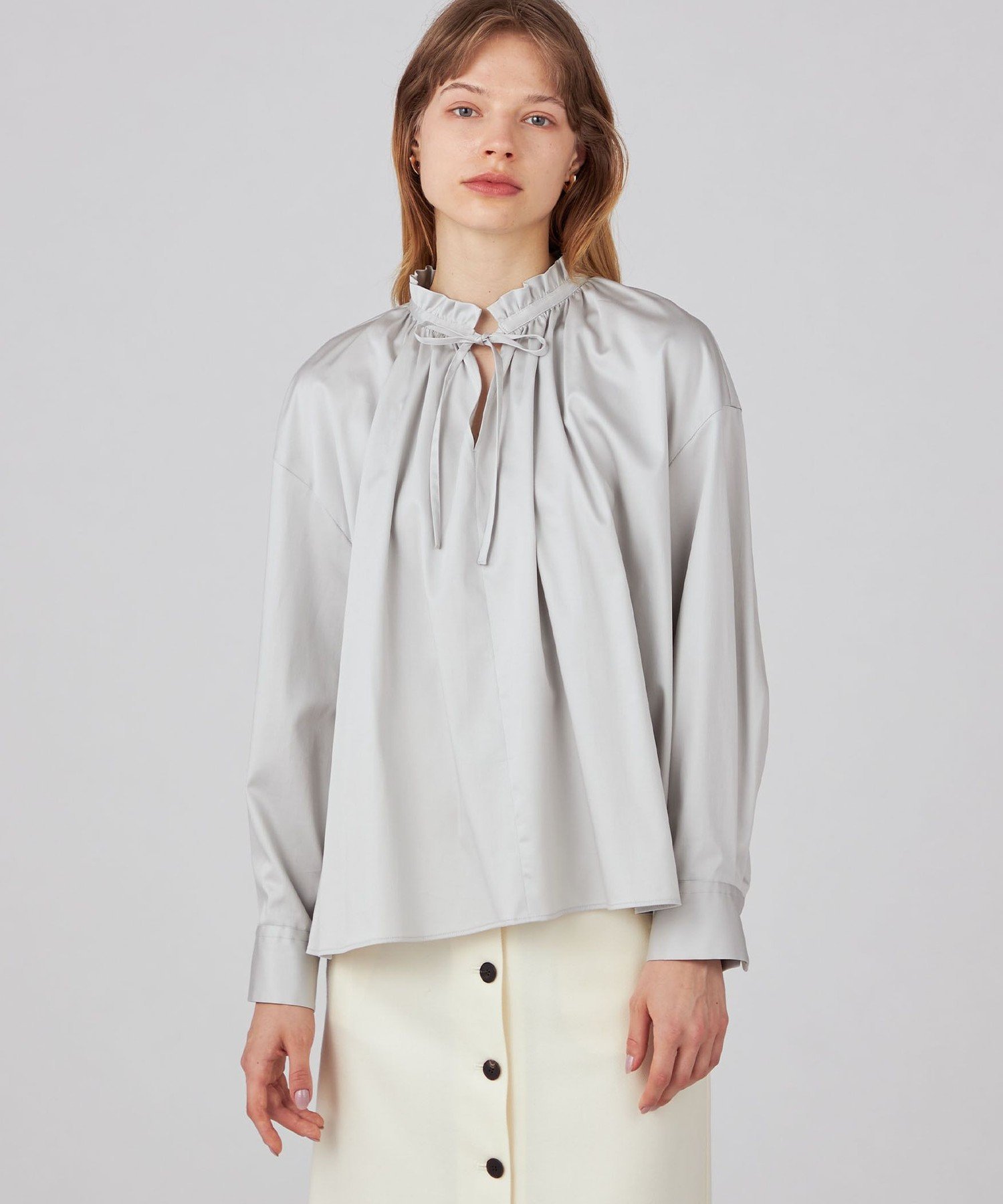 SALE／50%OFF】Ballsey ハイカウントサテン ネックフリルブラウス 