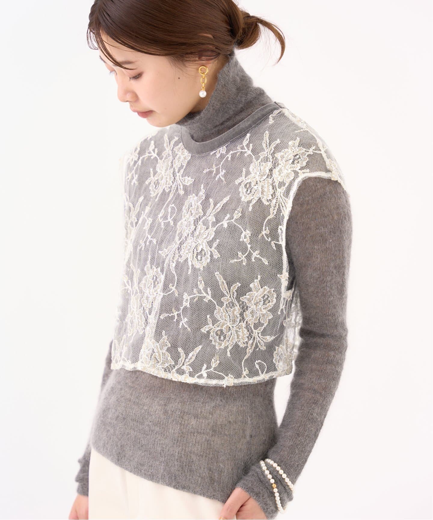 IENA 【MARGE/マージ】LACE SHORT GILLET / レースショートジレ イエナ