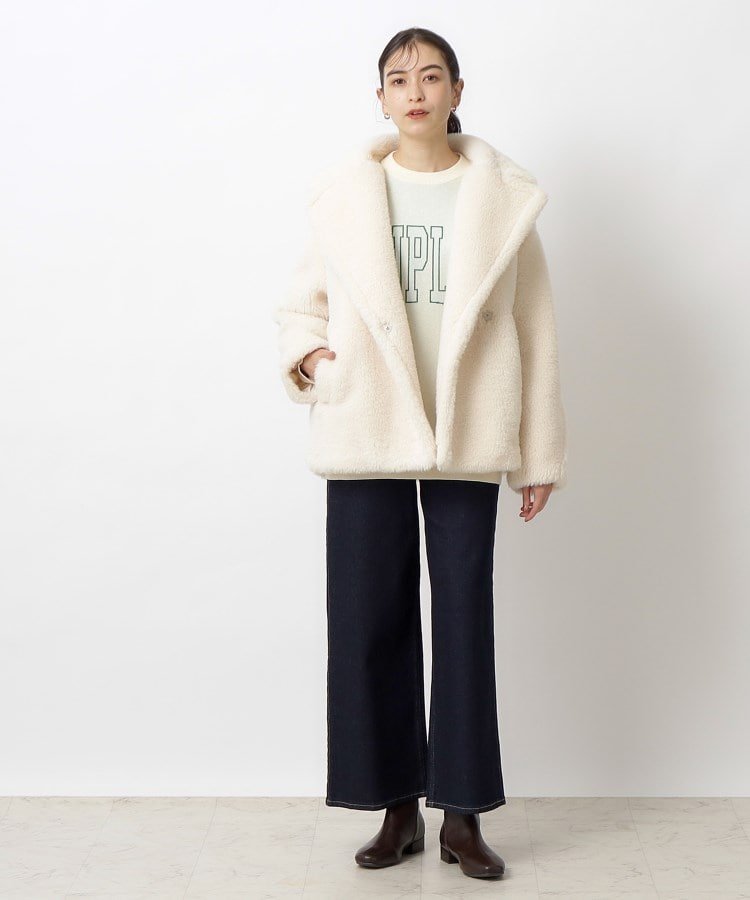 SALE／50%OFF】OPAQUE.CLIP フェイクボア ミドルコート オペークドット 