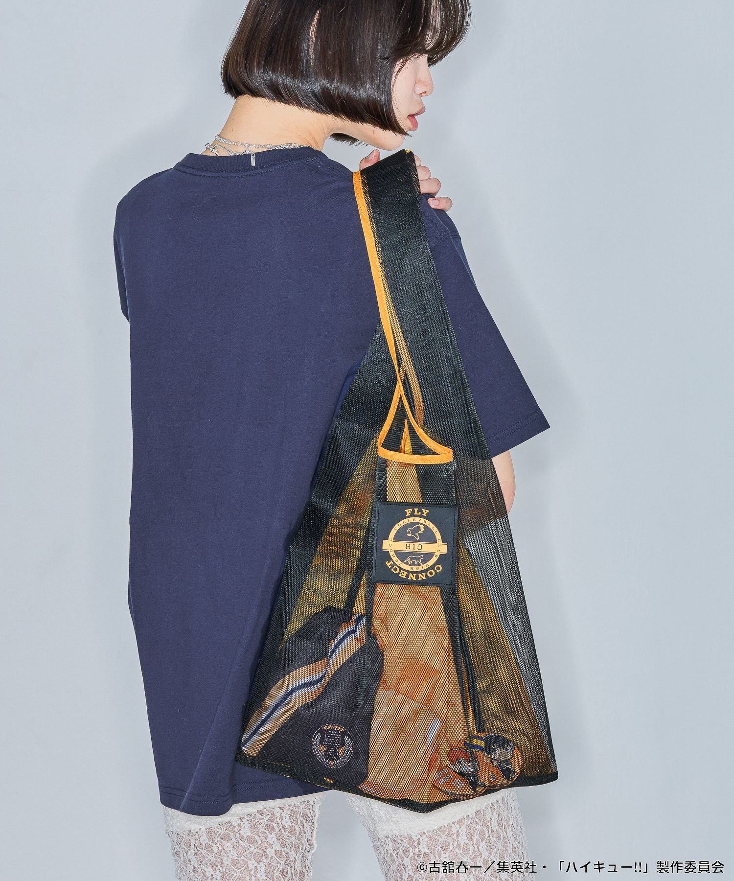 【SALE／50%OFF】JEANASIS ハイキュー!! メッシュトートBAG ジーナシス バッグ トートバッグ オレンジ レッド画像