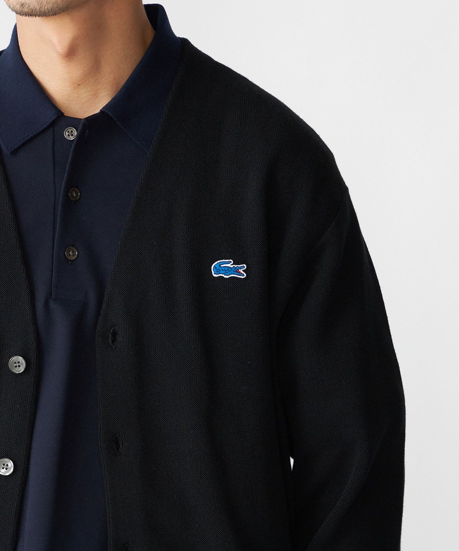 80's USA製 Lacoste Vネックカーディガン ブラック セール】 プレーンVネックニットカーディガン （カーディガン