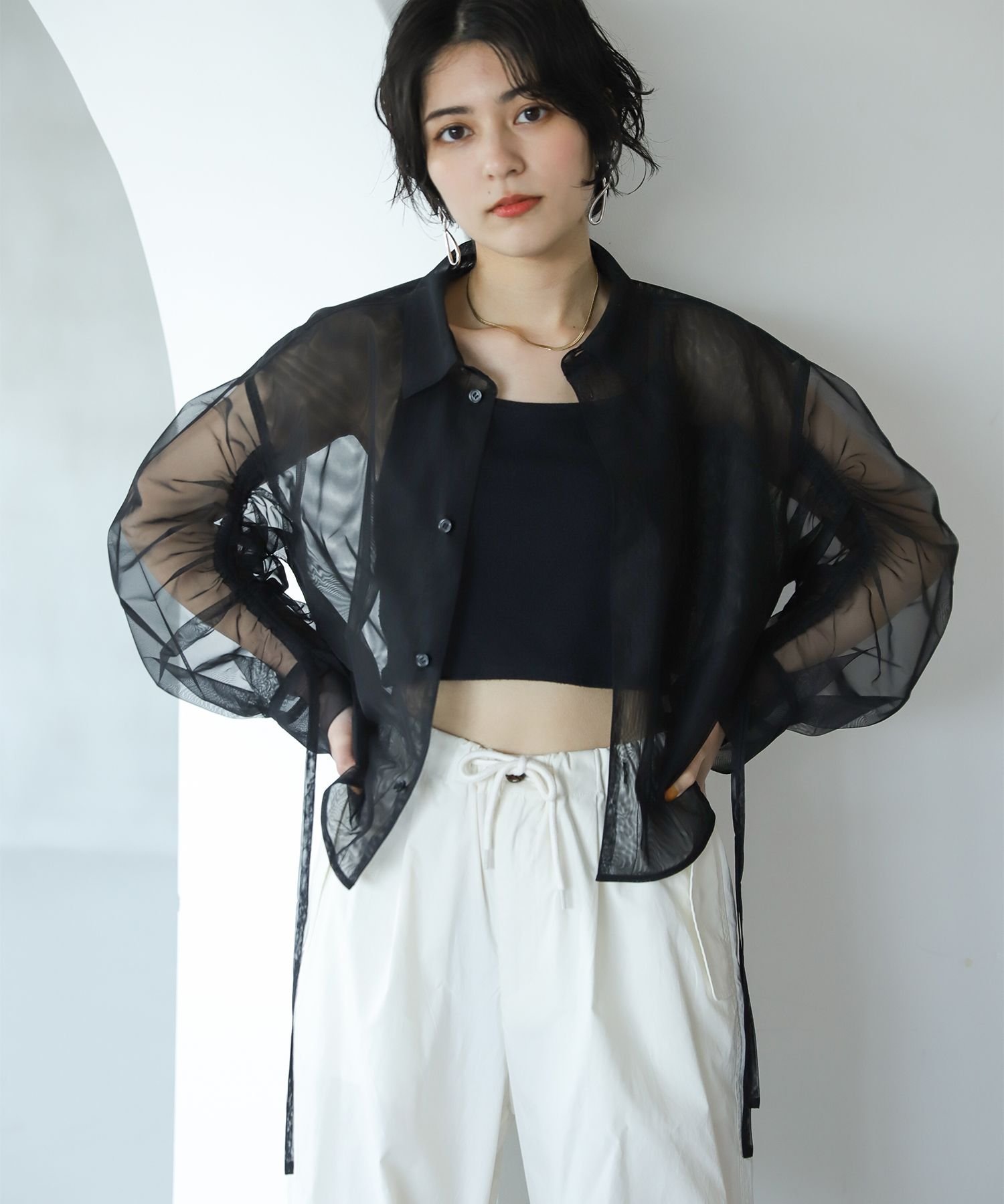 SALE／50%OFF】RAGEBLUE (W)ギャザーチュールシャツ レイジブルー 