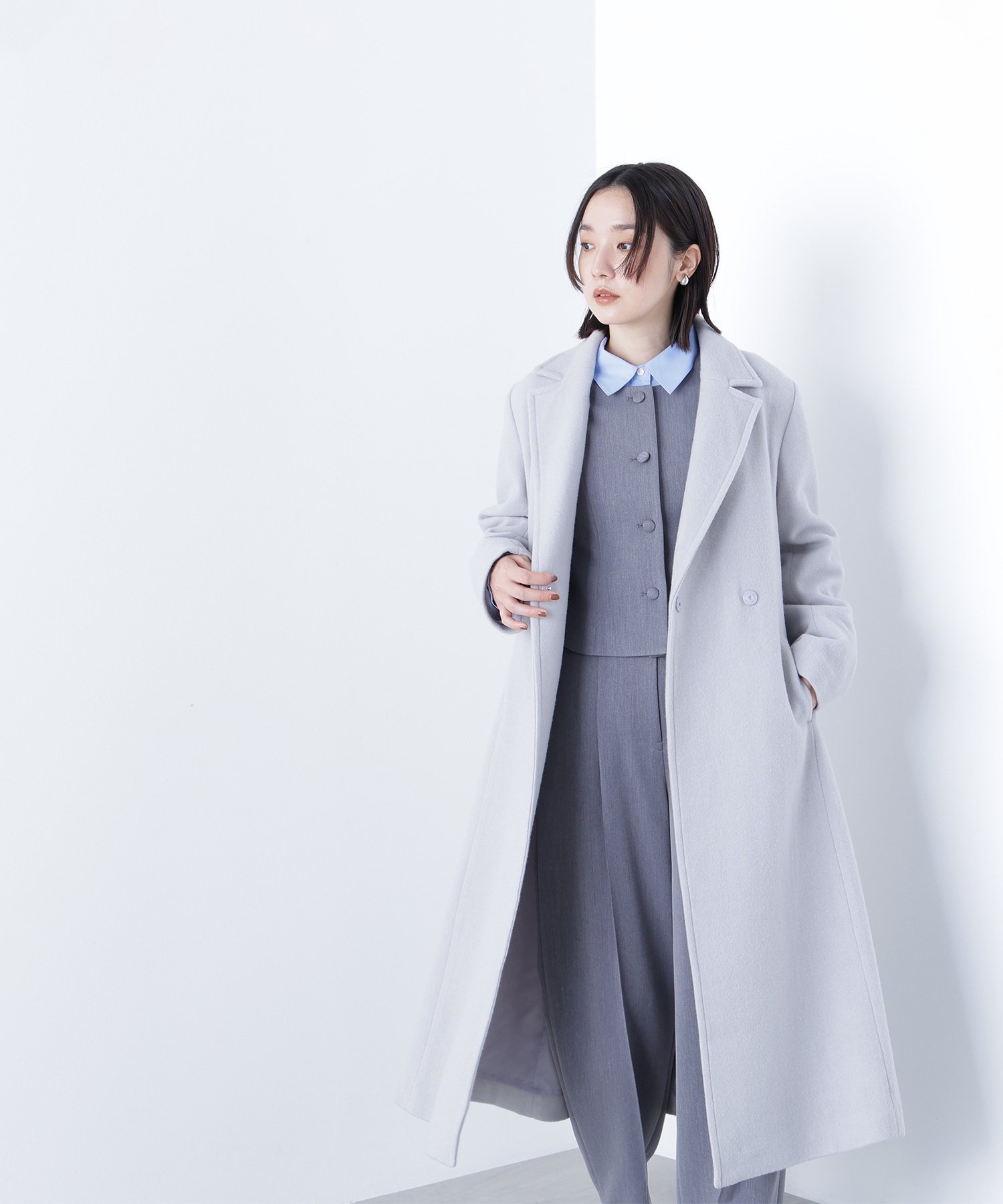 SALE／50%OFF】Mila Owen ウール混スタンドカラーリバーケープコート