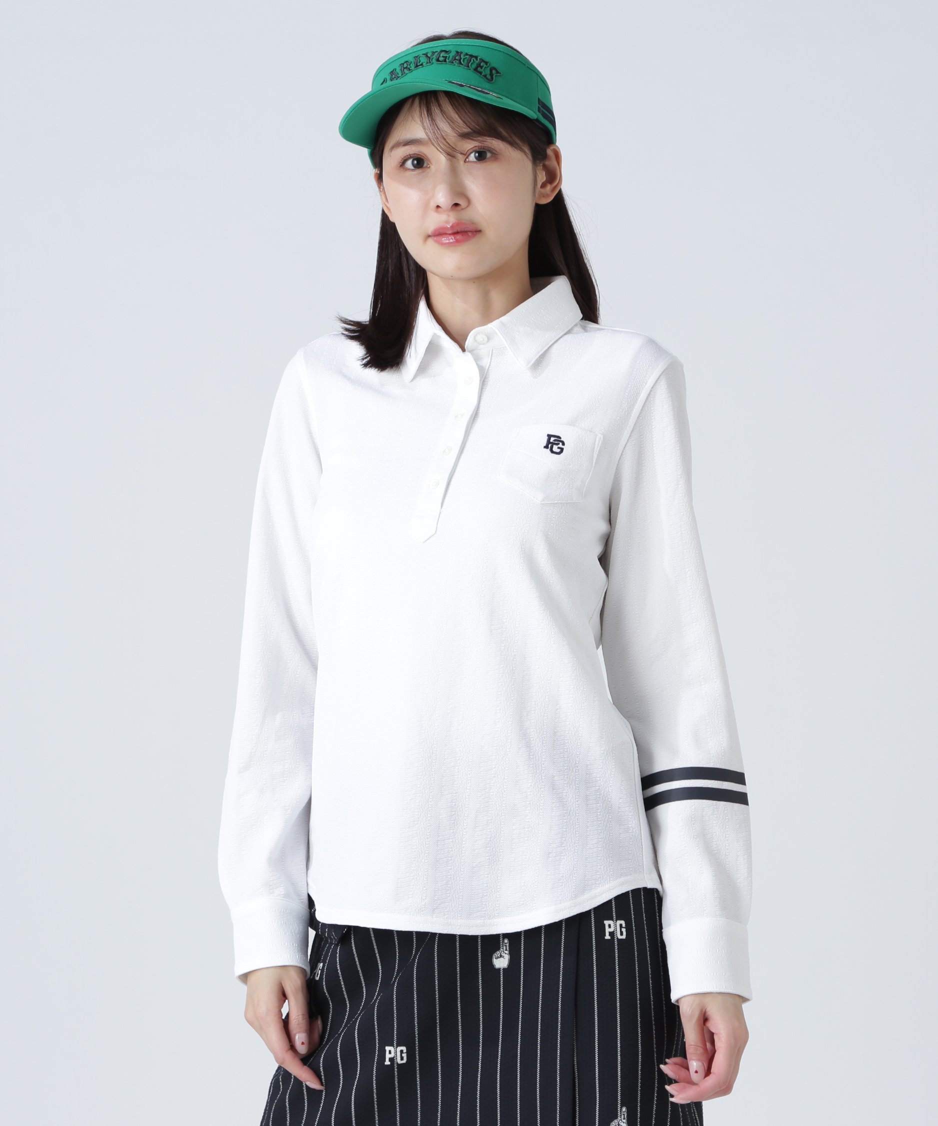 PEARLY GATES ストライプシャツ PEARLY GATES パーリーゲイツ 長袖シャツ ピンク×黒 ストライプ