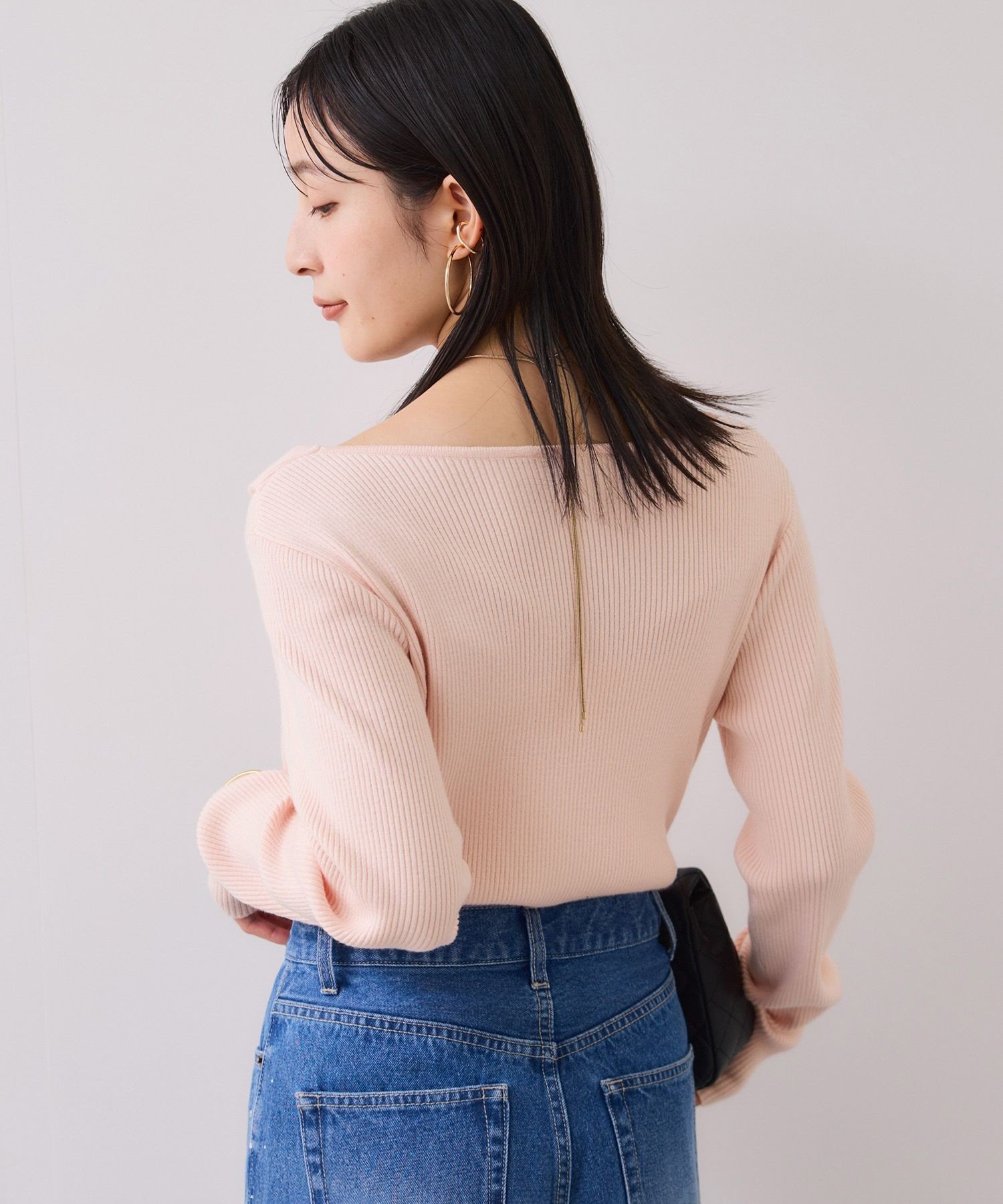 VIS 【美得】ドレープオフショルダーリブニット/イージーケア ビス トップス ニット グレー ホワイト ピンク ブラック【送料無料】