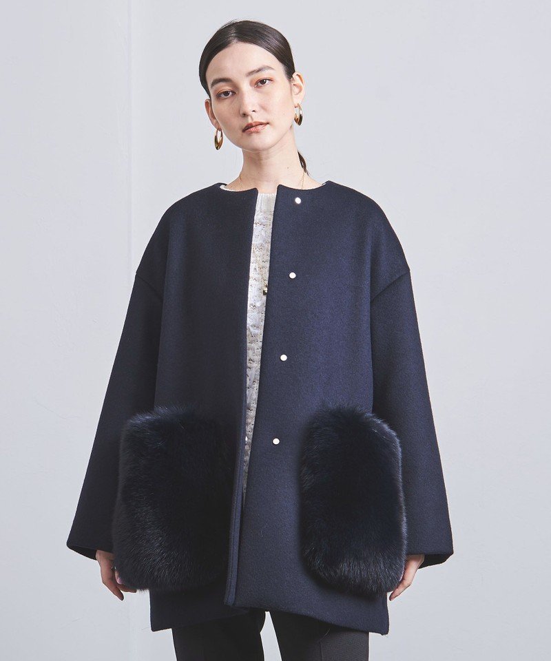 SALE／40%OFF】UNITED ARROWS W フォックスファー ポケット ノーカラー