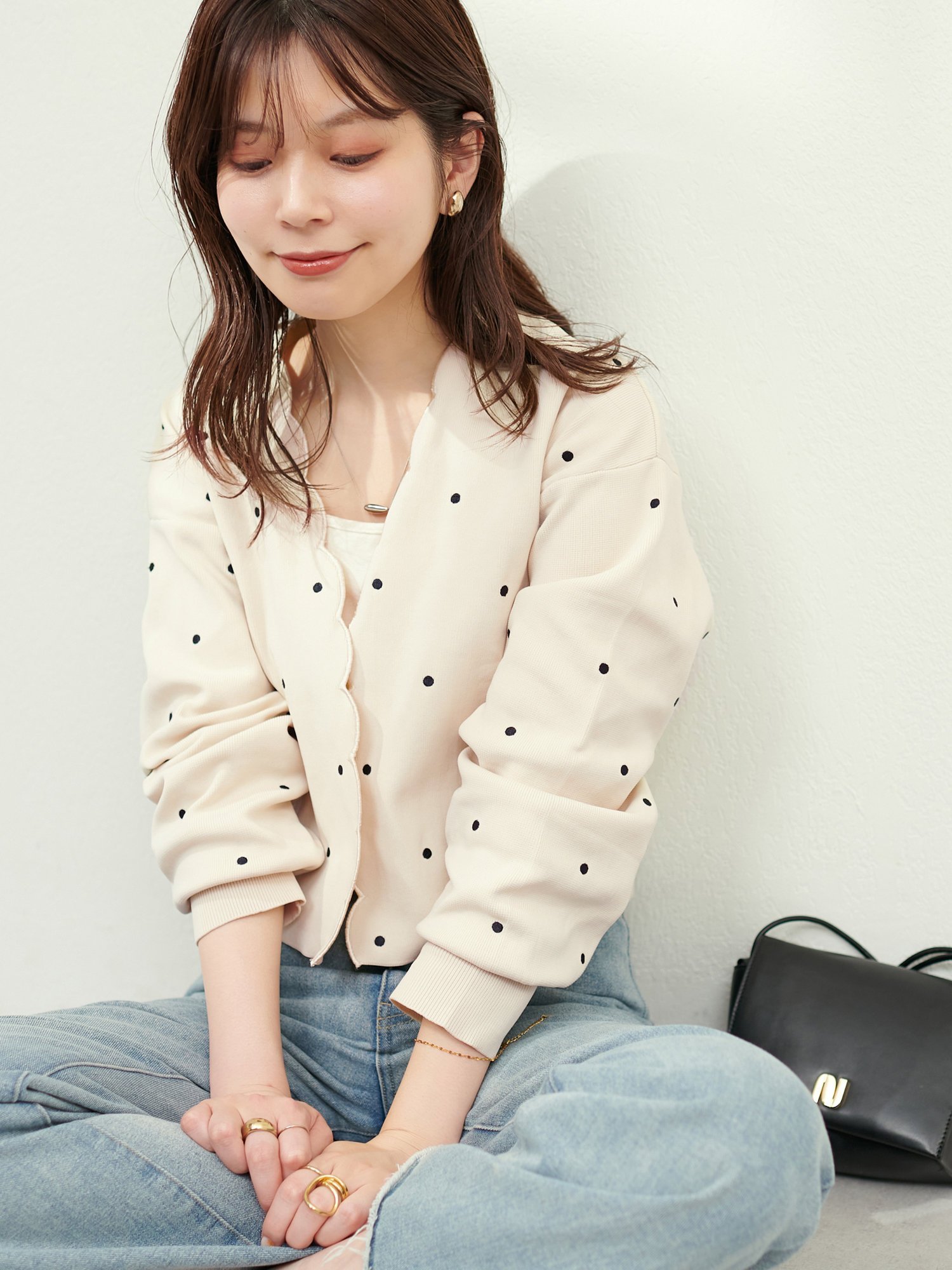 natural couture スカラップ刺繍カーディガン ナチュラルクチュール