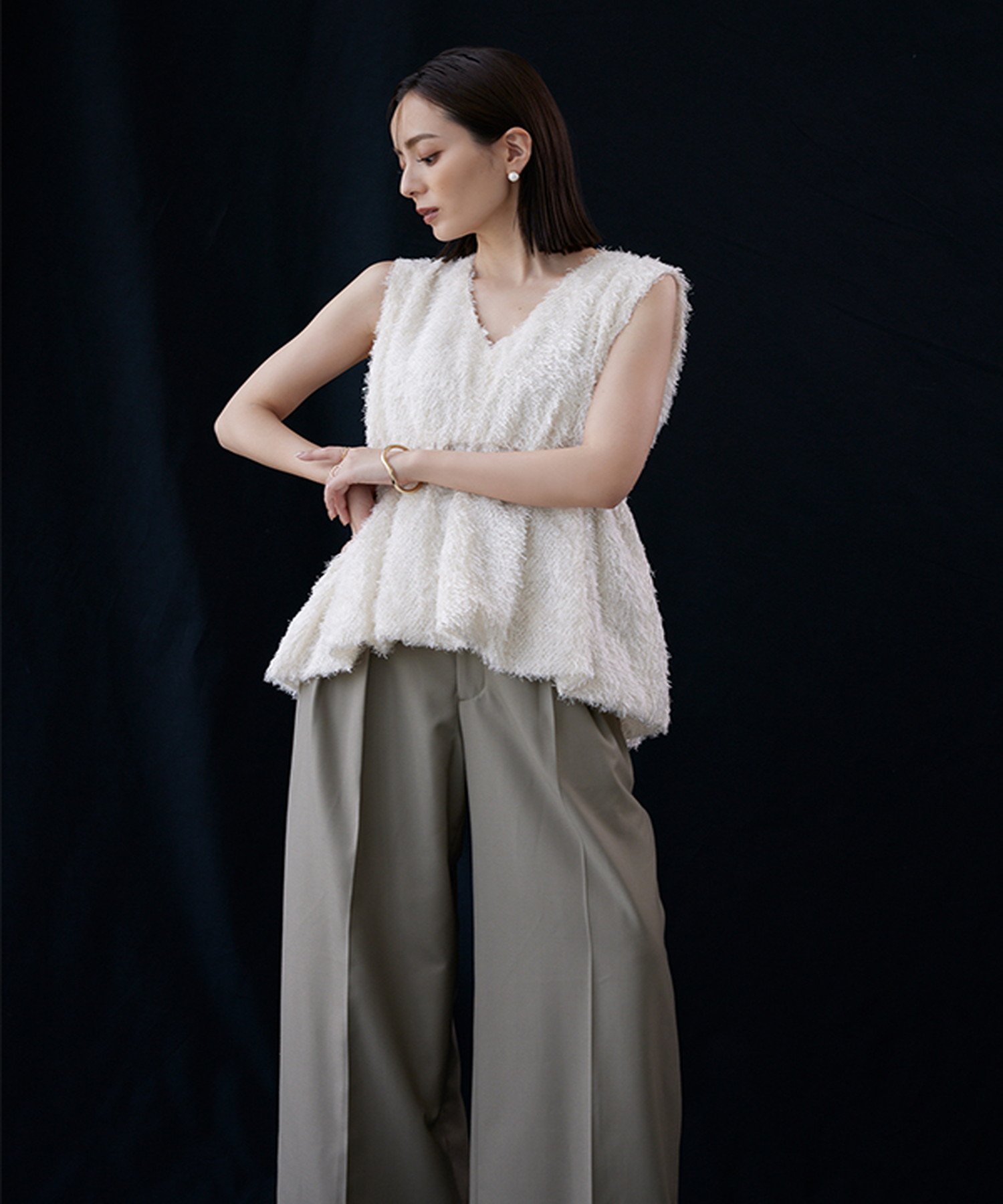 SALE／30%OFF】anuans フリンジジャガードバルーンヘムブラウス ア 