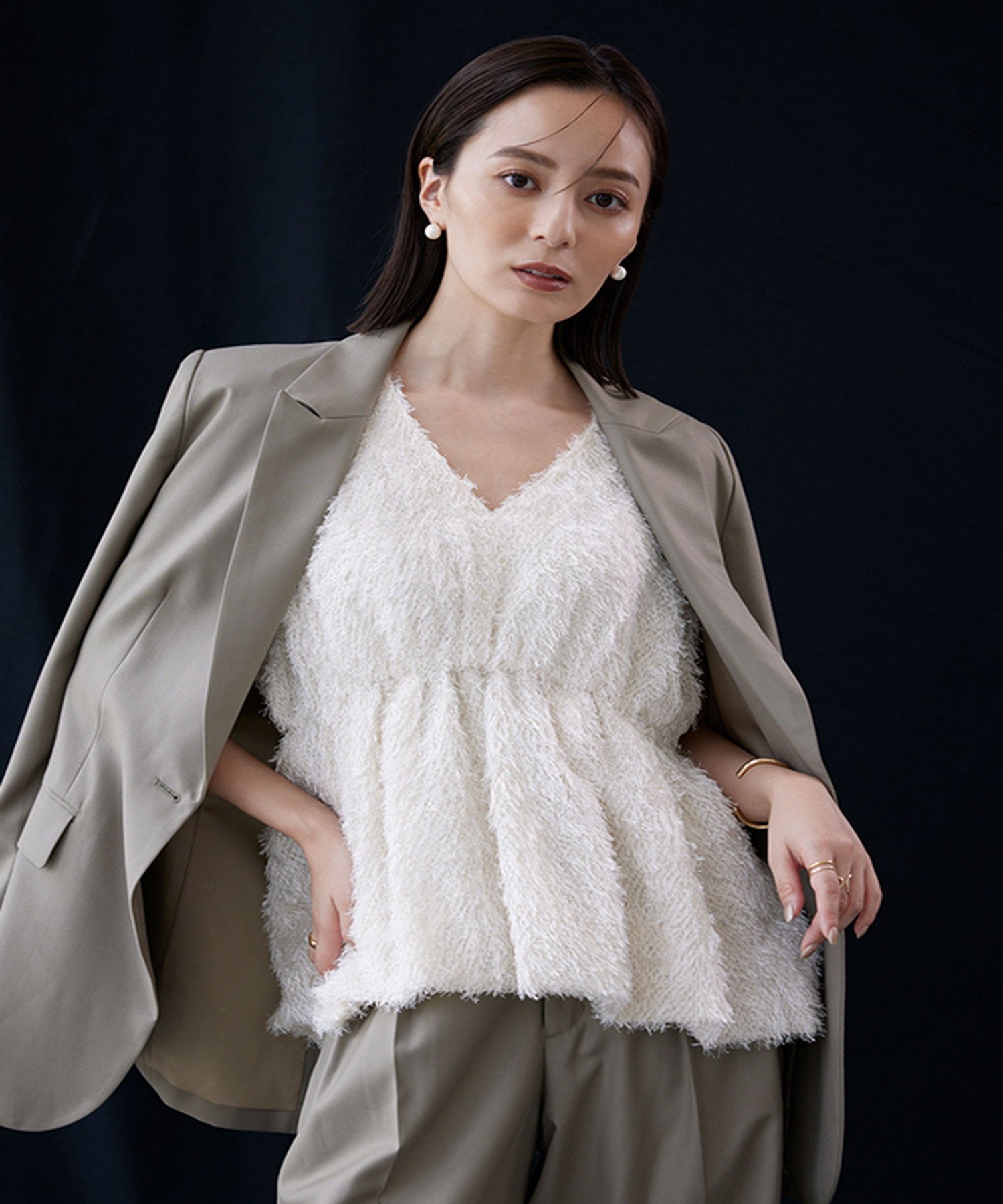 SALE／30%OFF】anuans フリンジジャガードバルーンヘムブラウス ア 