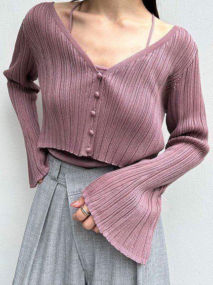 【美品】シアーカーデ&カップインキャミ セットトップス ピンク FREE SALE／50%OFF】SNIDEL シアーカーデ&カップインキャミSET