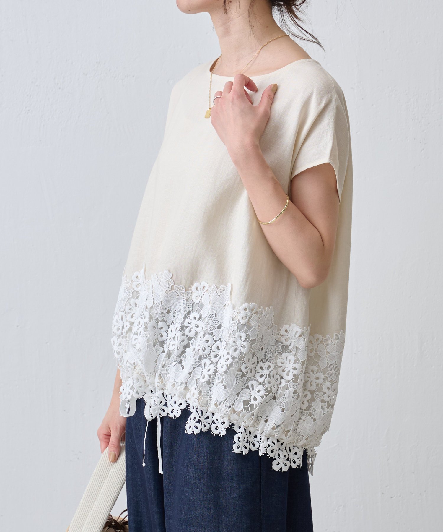 BEARDSLEY 裾レースリネンブラウス ビアズリー トップス シャツ 