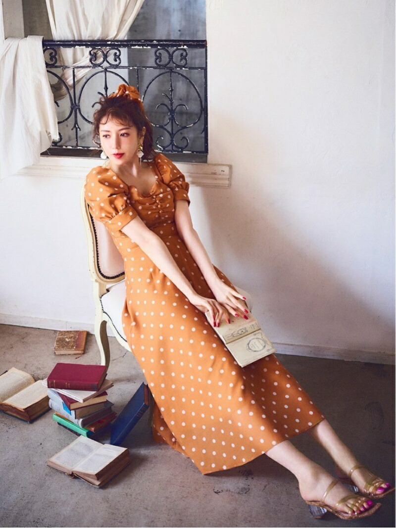 31 Sons De Mode 美香 コラボアイテム ドット柄プリントパフスリーブワンピース トランテアン ソン ドゥ モード ワンピース 半袖 ワンピース ブラック ベージュ イエロー 送料無料