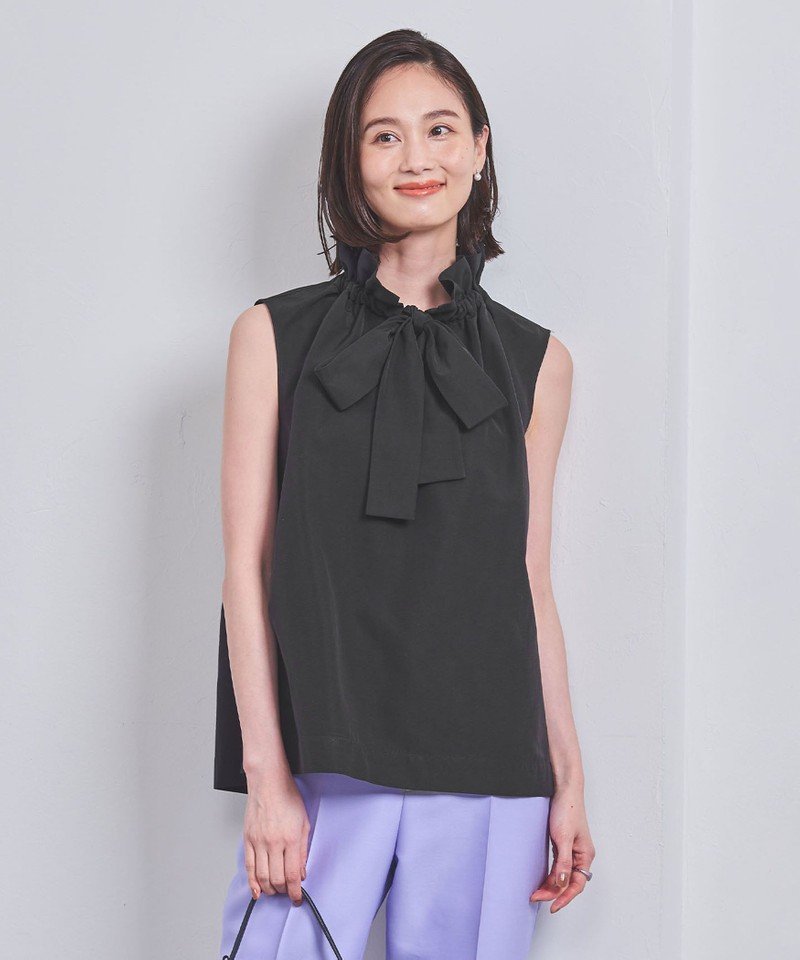 UNITED ARROWS ギャザー フリル リボン ノースリーブ ブラウス