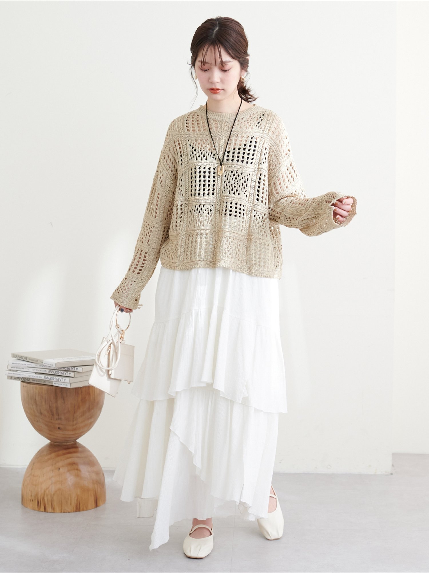 SALE／50%OFF】natural couture パッチワーク透かし柄ニット