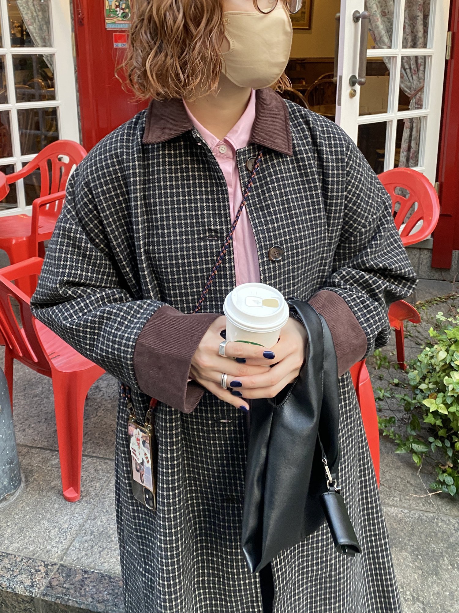 SALE／32%OFF】CPCM 襟配色アソートチェック柄ステンカラーコート 