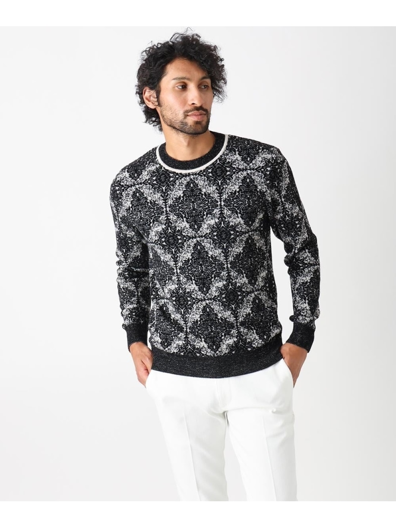 【SALE／30%OFF】MICHEL KLEIN HOMME 《日本製》ダマスク柄クルーネックニット ミッシェルクランオム トップス ニット ブラック【RBA_E】【送料無料】