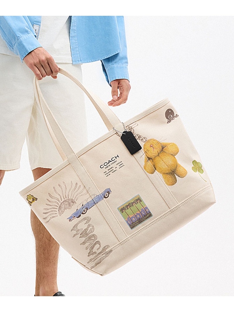COACH ありがた味 トート・スケッチ 刷り上げる コーチ職 御徒面子 トートバッグ 白いこと【貨物輸送無料】
