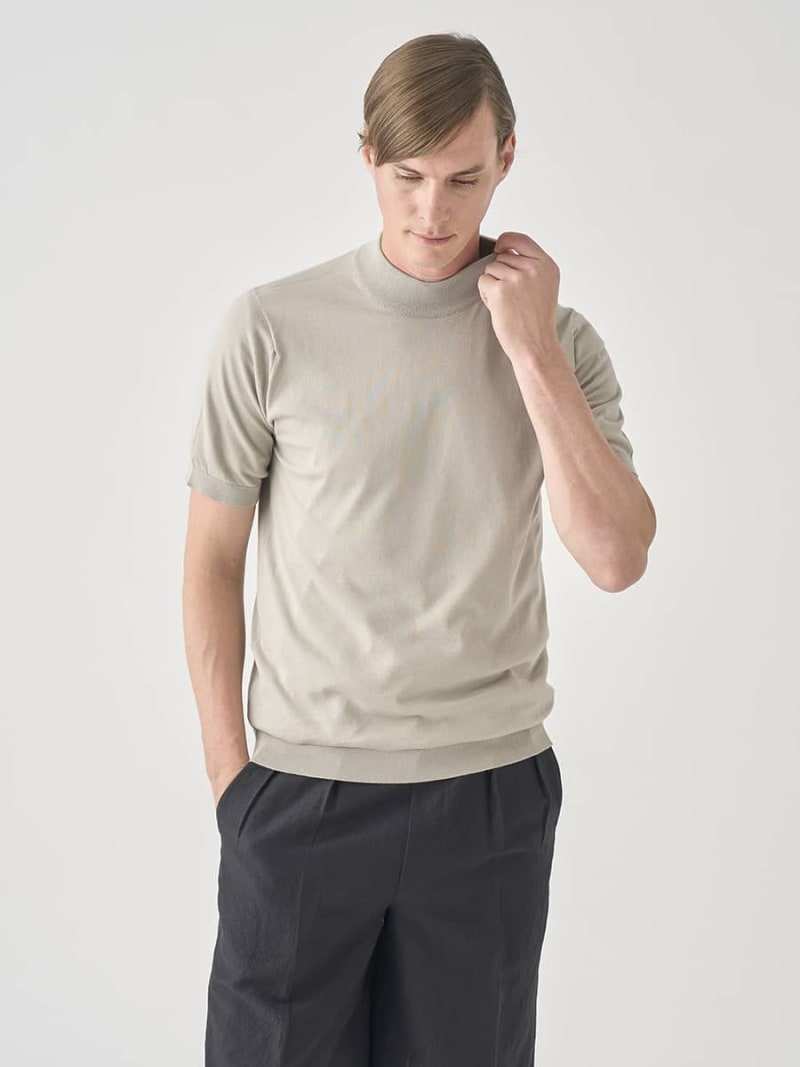 JOHN SMEDLEY モックネック半袖コットンニット Tシャツ ｜ ARBER ｜ 30G MODERN FIT ジョンスメドレー トップス ニット【送料無料】