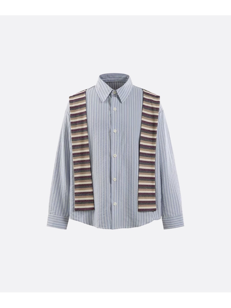 U:UME Fake Two Stripe Shirt ユーム トップス プルオーバー・トップ 青色 ベージュ【先んずる取っておく】*【貨物輸送無料】