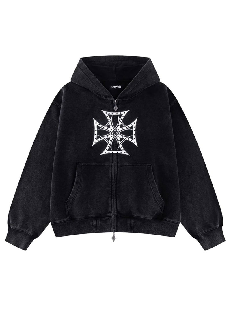 JOINT WORKS SUPPLIER / サプライヤー IronCross Rhinestone Zip Hoodie ジョイントワークス トップス パーカー・フーディー パープル ブラック【送料無料】