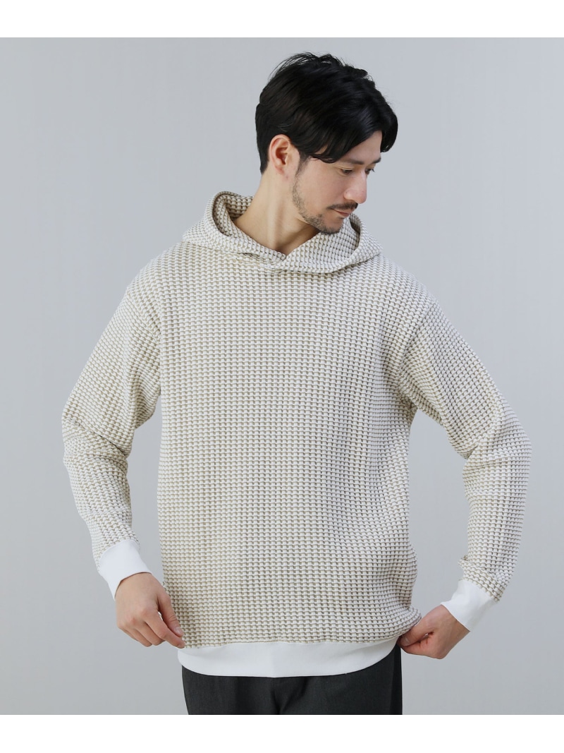 THE CASUAL 2トーンビッグワッフルプルパーカー カジュアル トップス パーカー・フーディー ブラック グレー ホワイト ネイビー【送料無料】