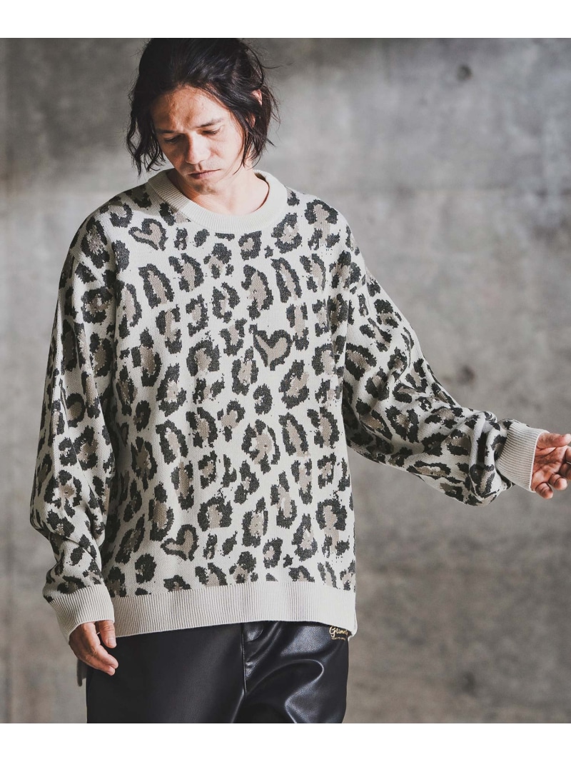 GLIMCLAP mn3181-Illusionism Leopard Pattern Knit 編み物 カンビオ トップス 編み物 黒いこと 白いこと ベージュ 薄墨色【貨物輸送無料】