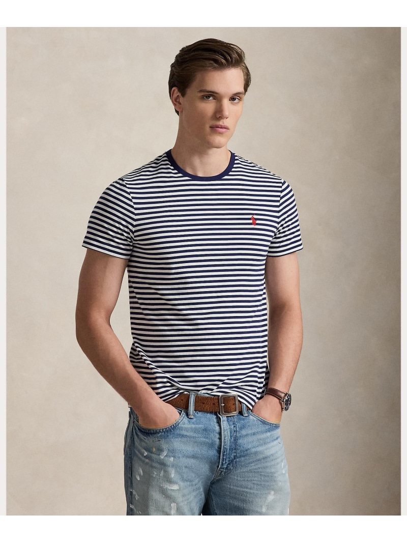 POLO RALPH LAUREN カスタム スリム フィット ストライプド ジャージー Tシャツ ラルフローレン トップス カットソー・Tシャツ ネイビー【送料無料】 9,900円