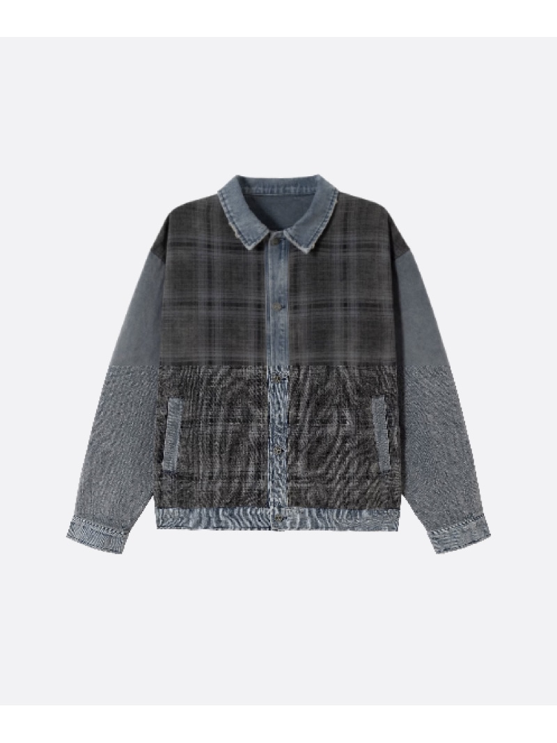 U:UME Plaid Docking Denim Jacket ユーム ジャケット・アウター デニムジャケット ブルー【先行予約】*【送料無料】