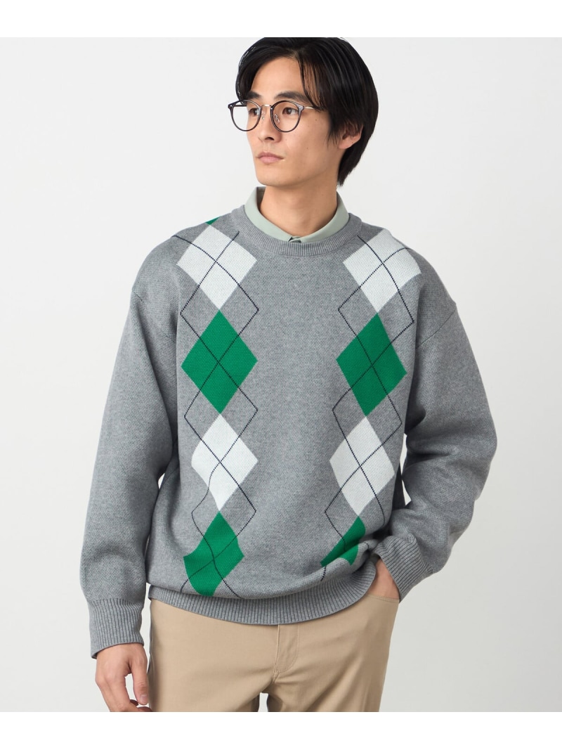 【SALE／10%OFF】COMME CA ISM アーガイル柄 クルーネックプルオーバー コムサイズム トップス ニット グレー ネイビー【RBA_E】【送料無料】