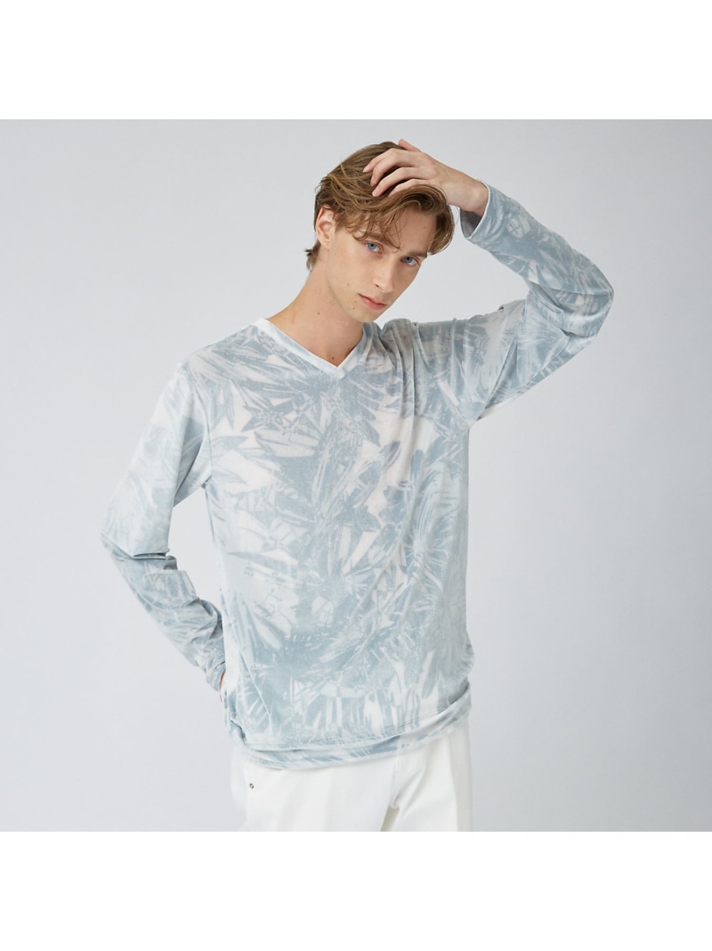 【SALE／25%OFF】5351POUR LES HOMMES 総柄 天鵞絨  V素っ首 長袖 編み物プルオーバー ゴーサンゴーイチプールオム トップス カットソー・プルオーバー 白いこと 黒いこと【RBA_E】【貨物輸送無料】