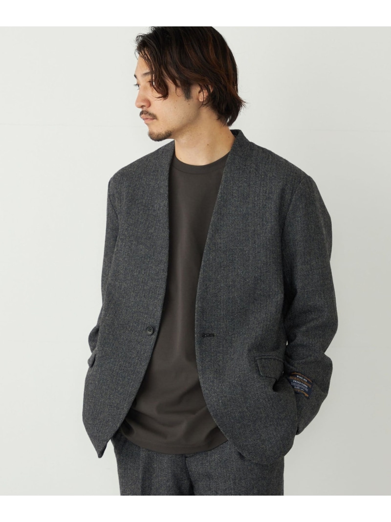 SHIPS Colors SHIPS Colors:T/W ツイード ノーカラー ジャケット(セットアップ対応可能)◇ シップス ジャケット・アウター ノーカラージャケット ブラウン ブラック ネイビー【送料無料】