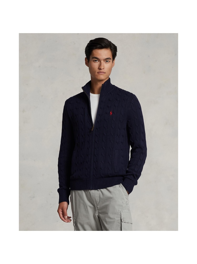 POLO RALPH LAUREN ケーブルニット コットン フルジップ セーター ラルフローレン トップス ニット ブルー【送料無料】